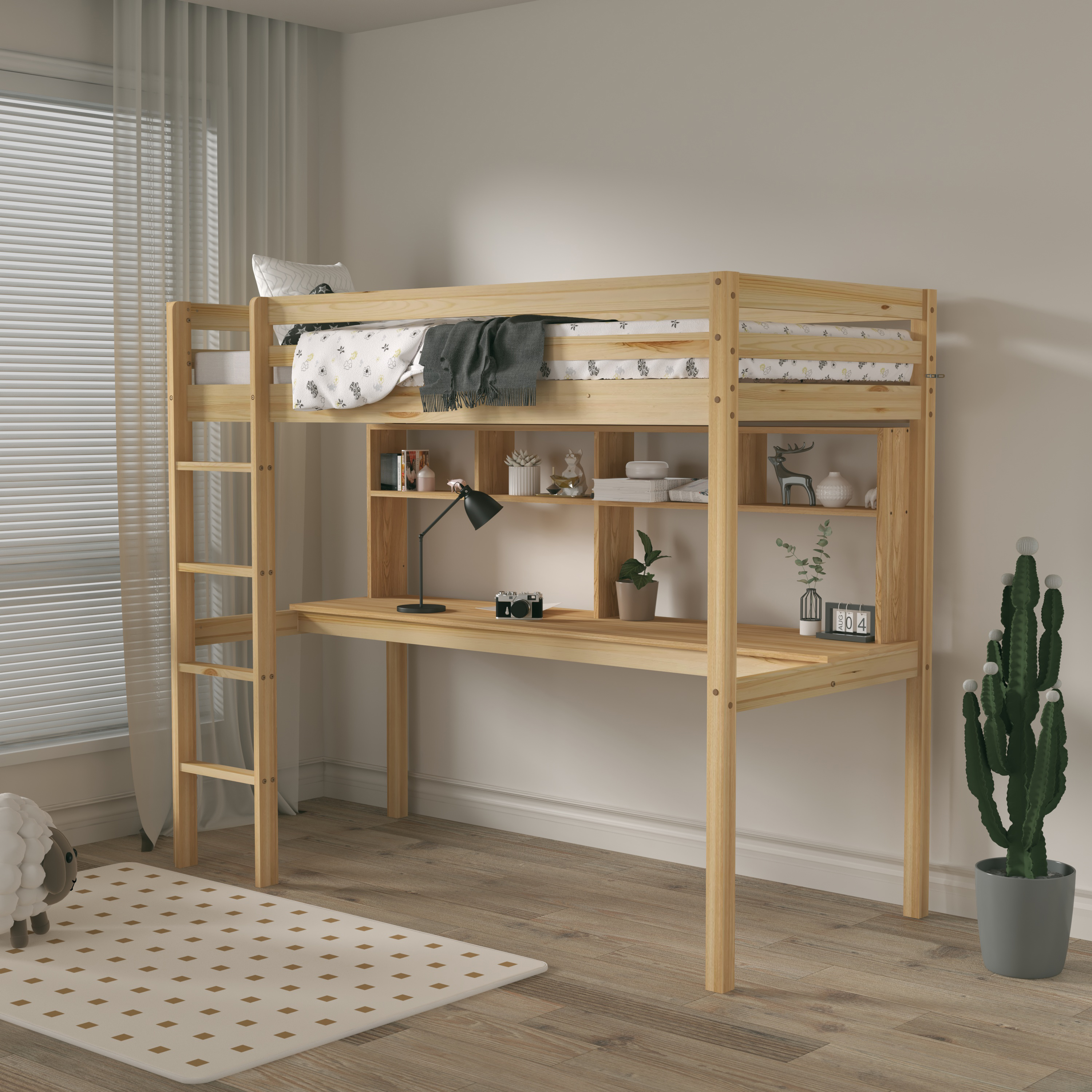 Sunny Sil Loft Bed with Desk Natural – Without Mattress