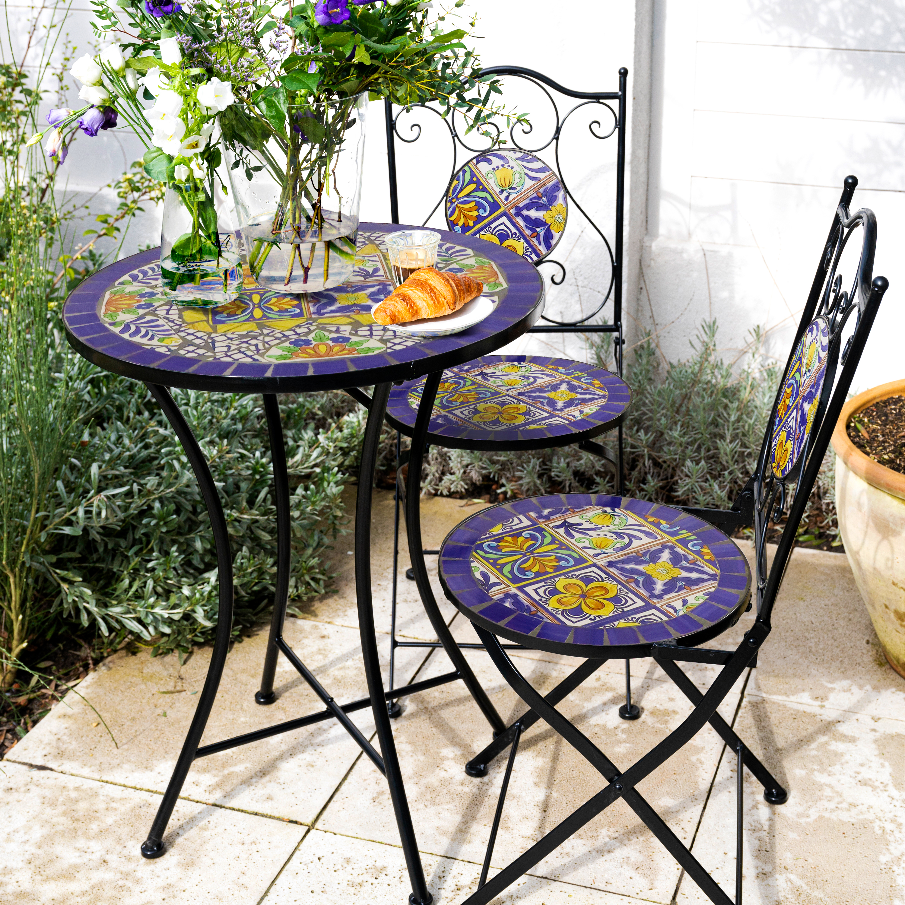 AXI Amélie Mosaik Bistro Set im Mediterranen Stil Blau/Gelb