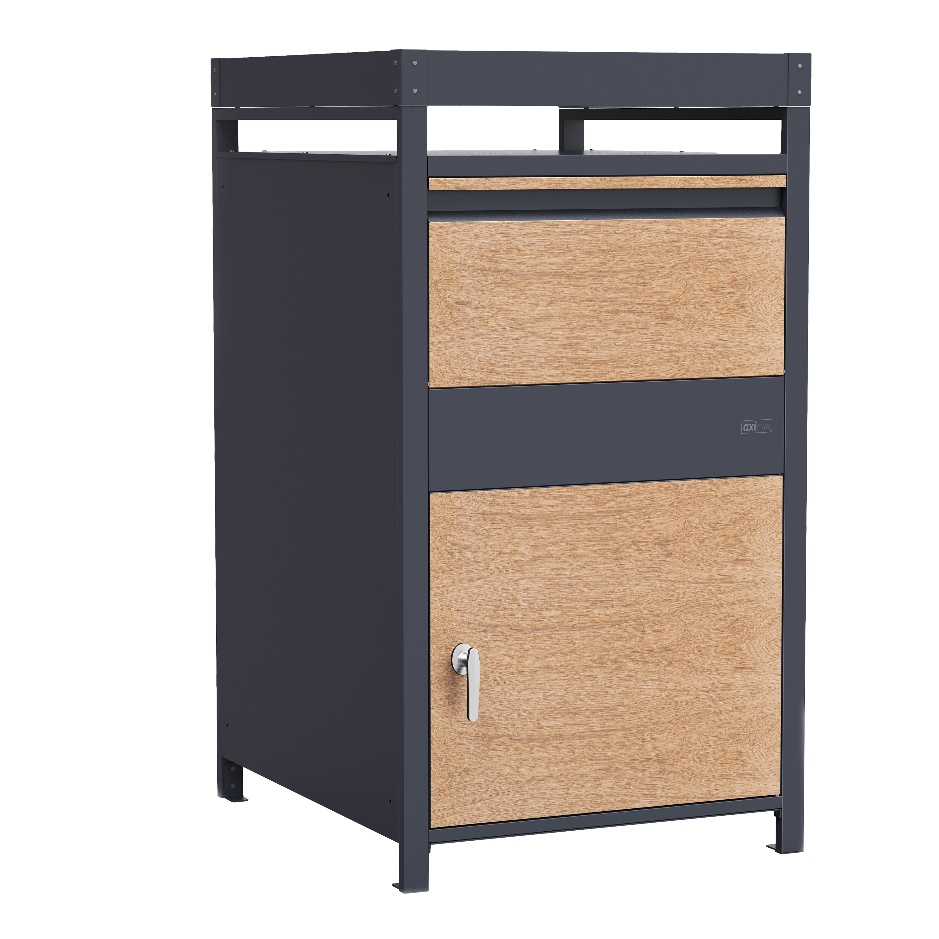 AXI Louis Metal Parcel Mailbox in Anthracite/Wood Look with Planter