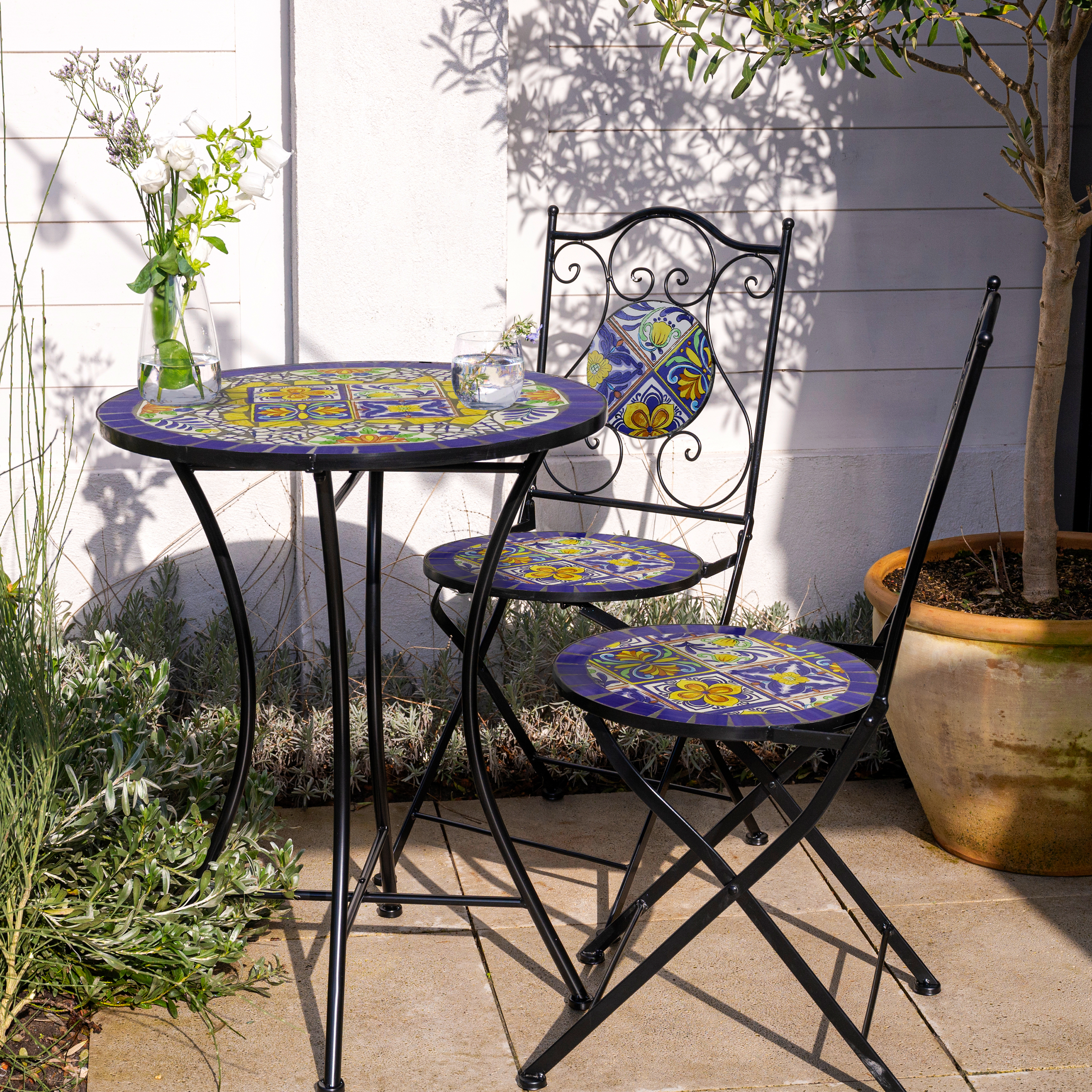 AXI Amélie Mosaik Bistro Set im Mediterranen Stil Blau/Gelb