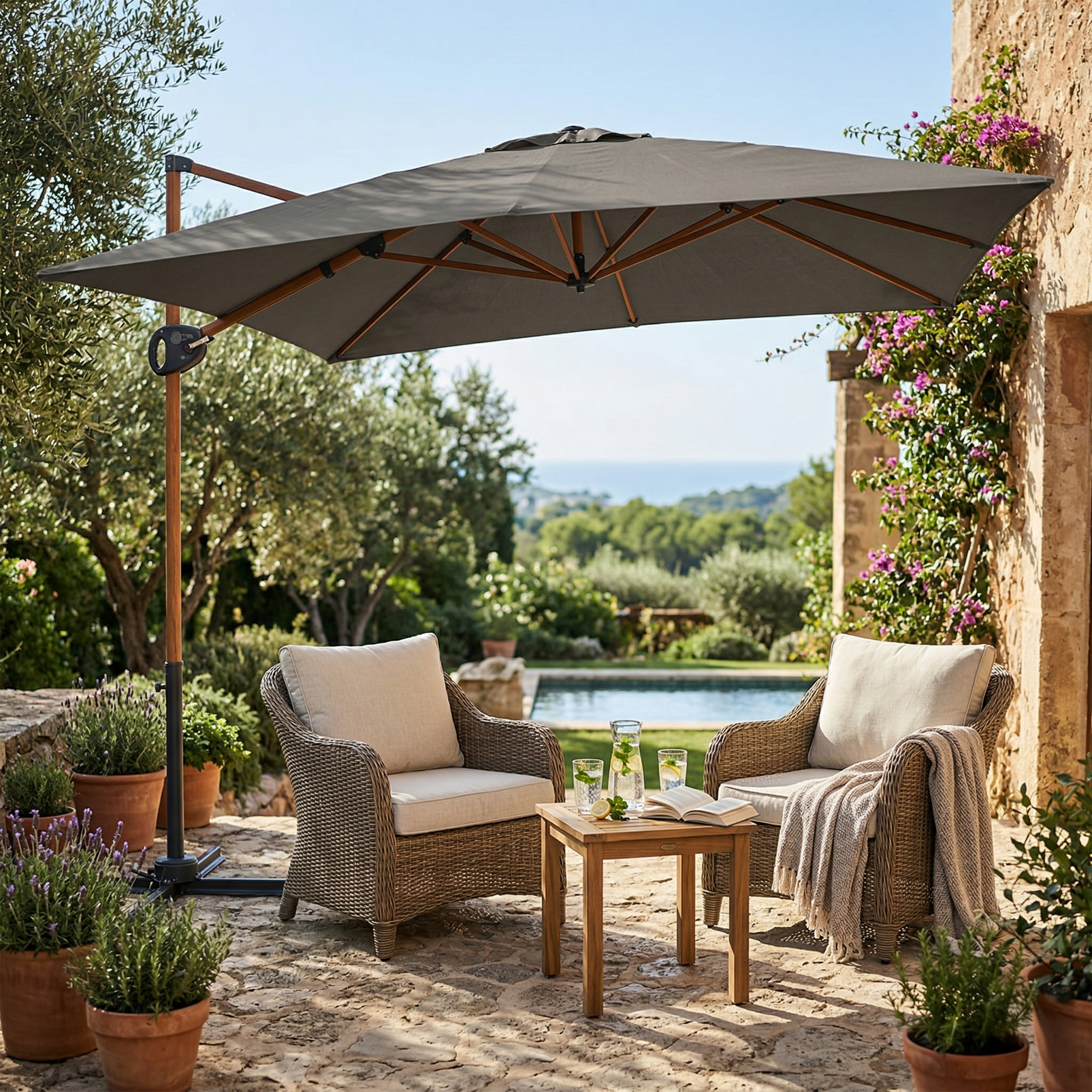 AXI Mira Cantilever Parasol 300x300cm Wood-look/Taupe