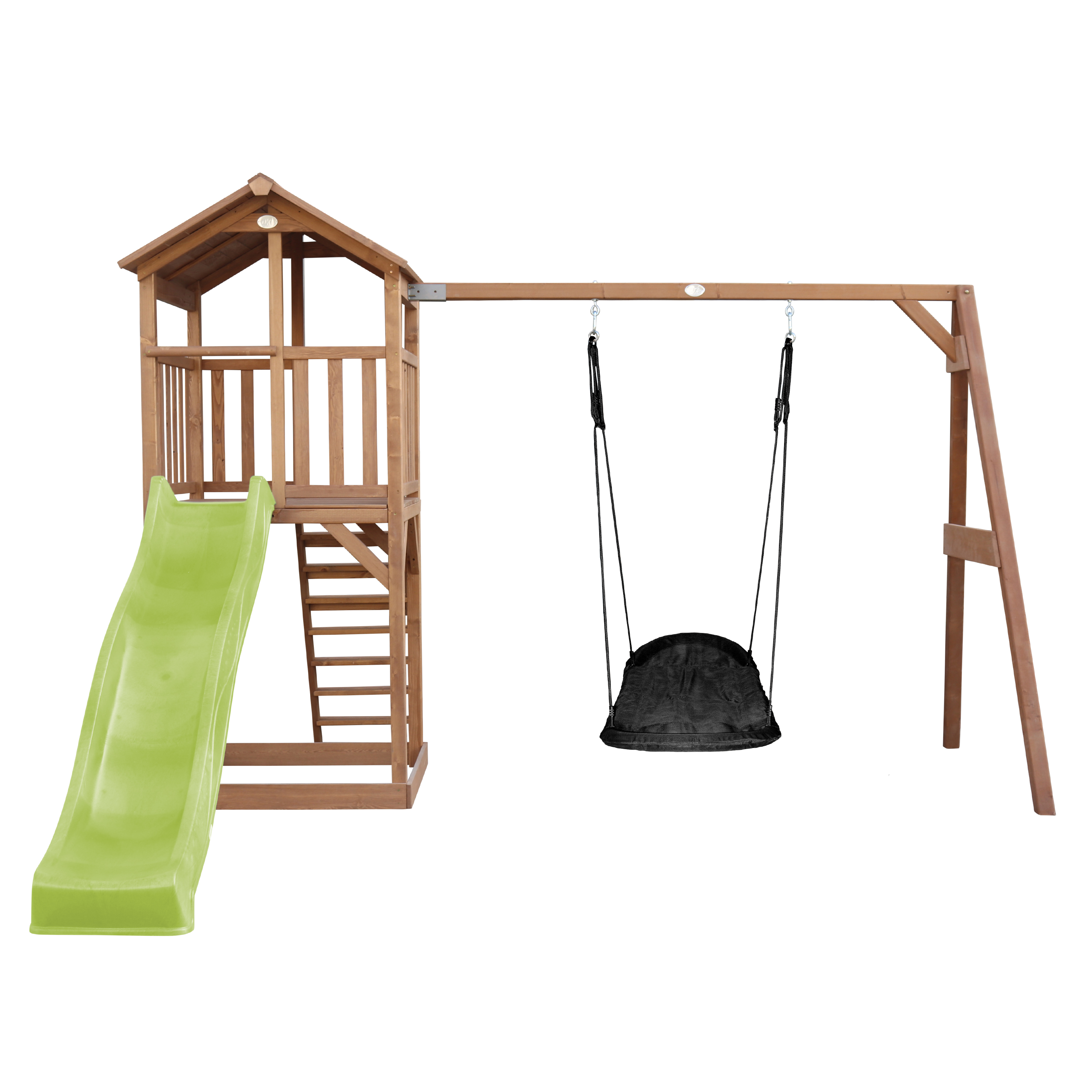 AXI Beach Tower with Roxy Nest Swing Set Brown - Lime Green Slide-8720365061493 AXI Beach Tower with Roxy Nest Swing Set Brown - Lime Green Slide