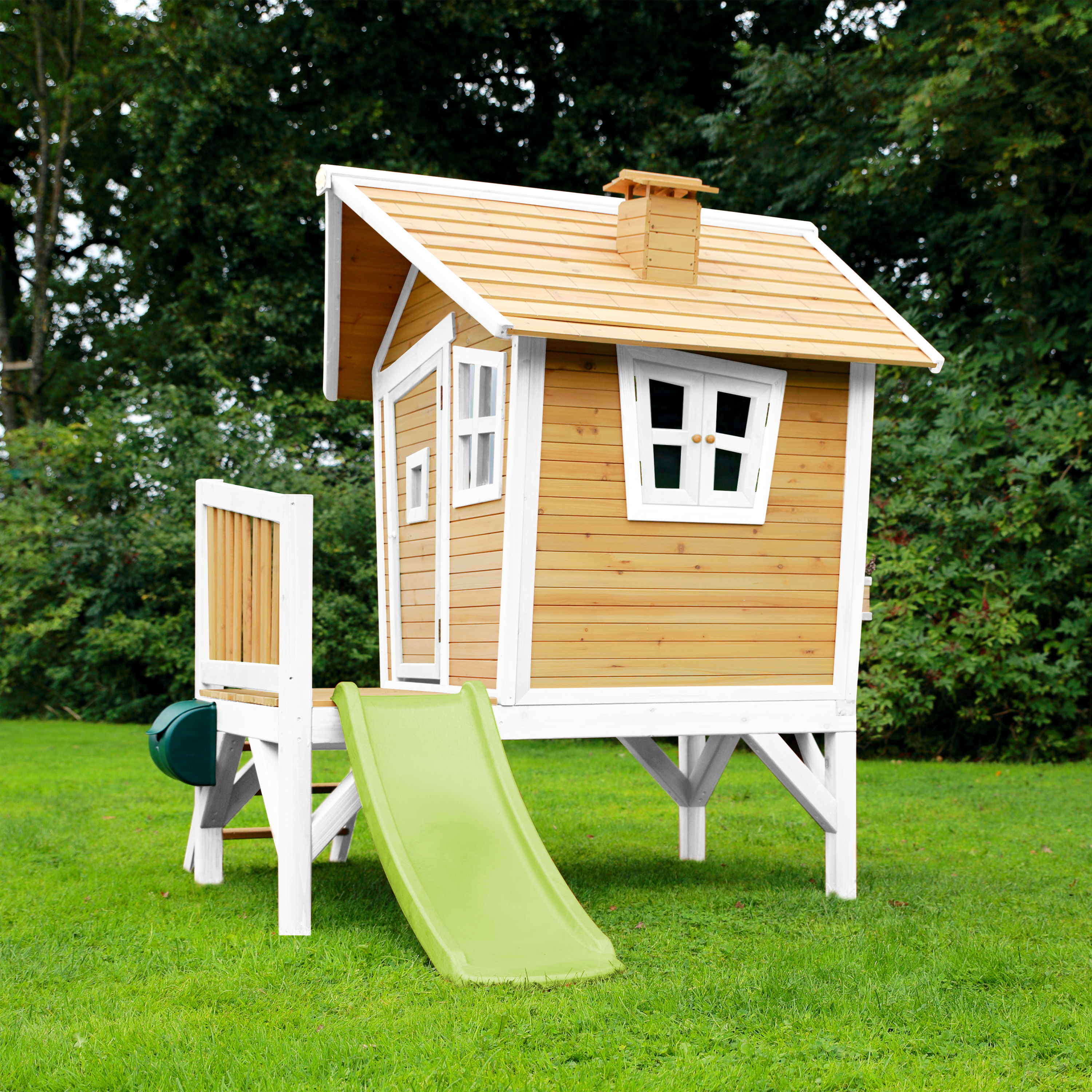 AXI Robin Playhouse Brown/White - Lime Green Slide