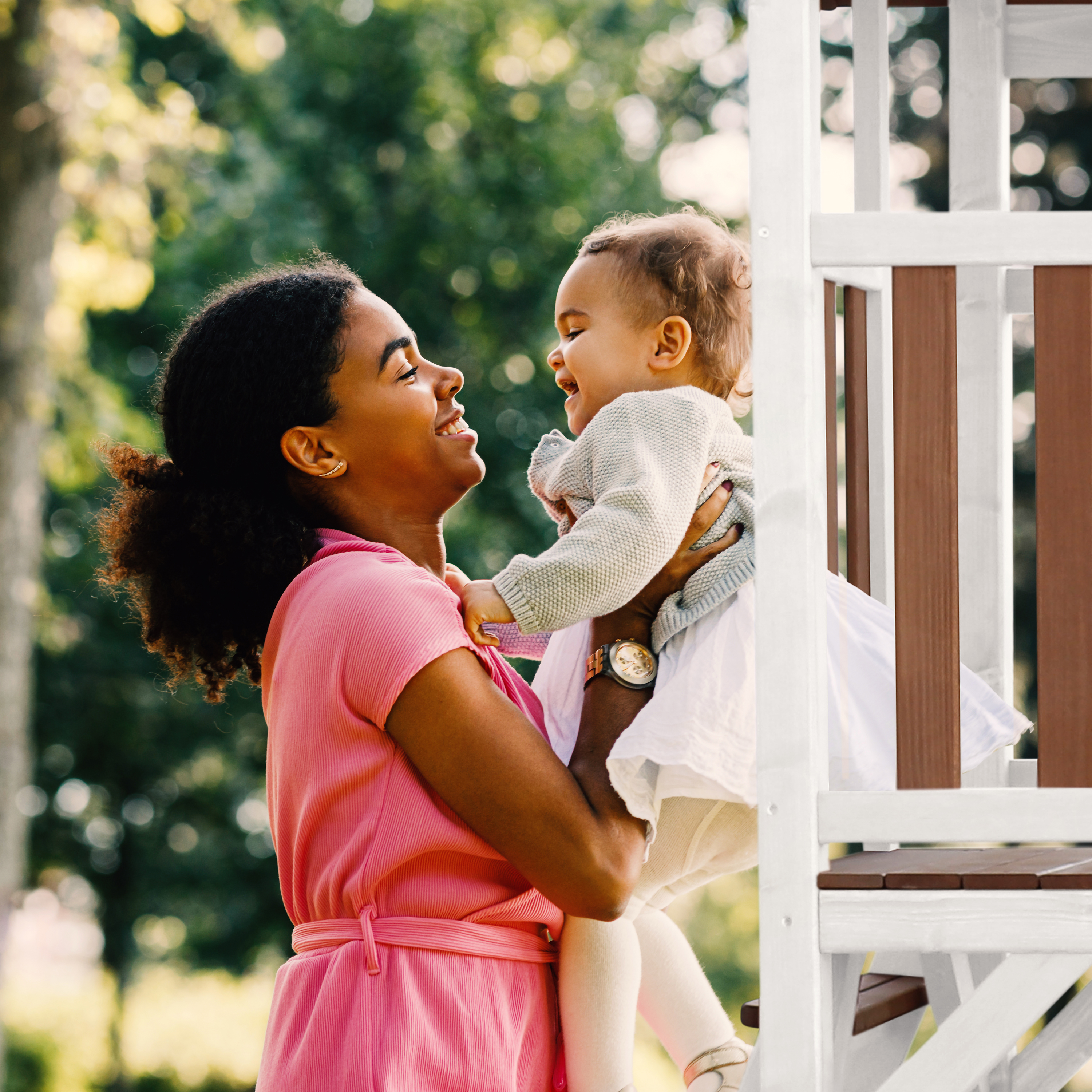 AXI Beach Tower with Double Swing Set Brown/White - Grey Slide