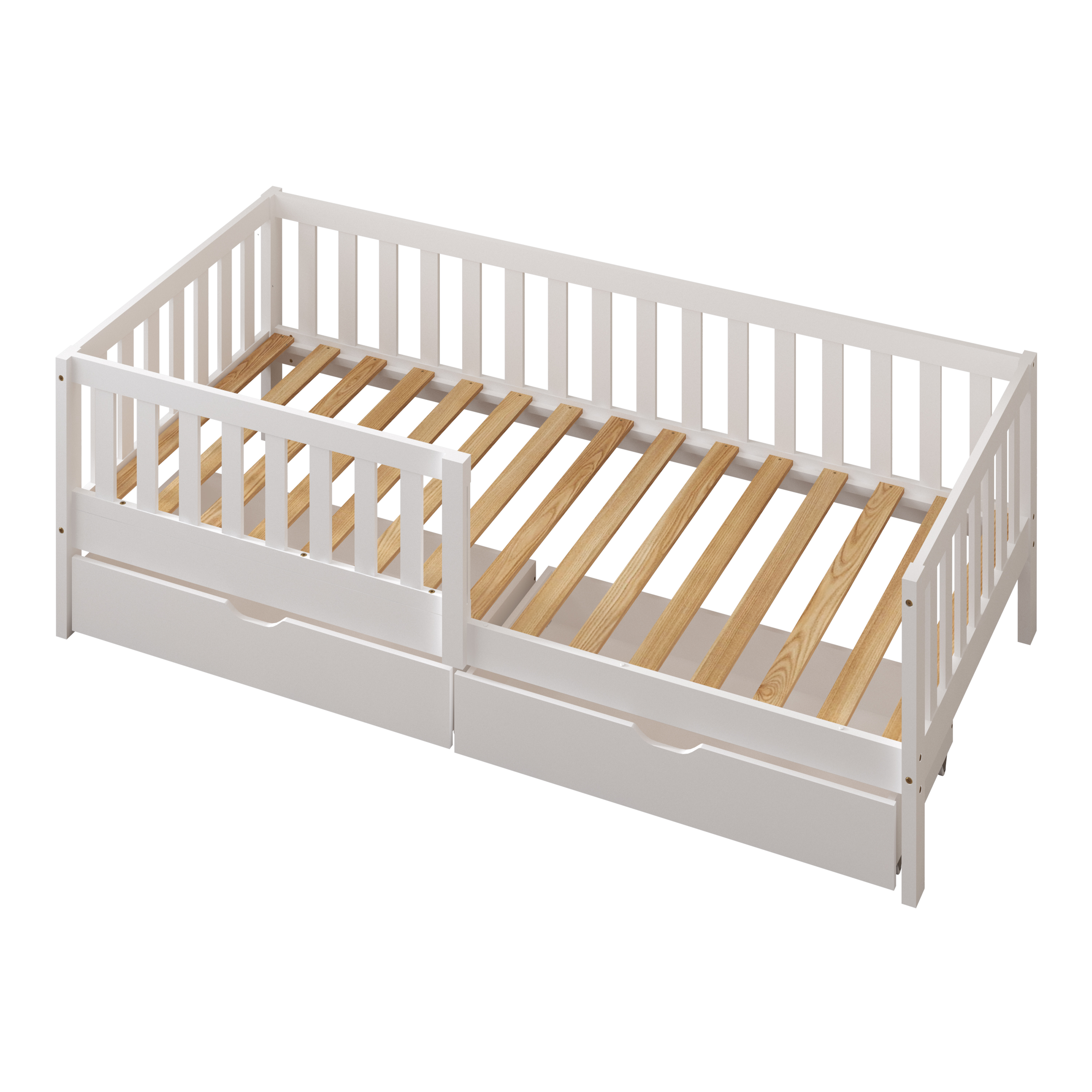 Sunny Isa Kids Bed with 2 Storage Drawers and Guardrail White – With Mattress