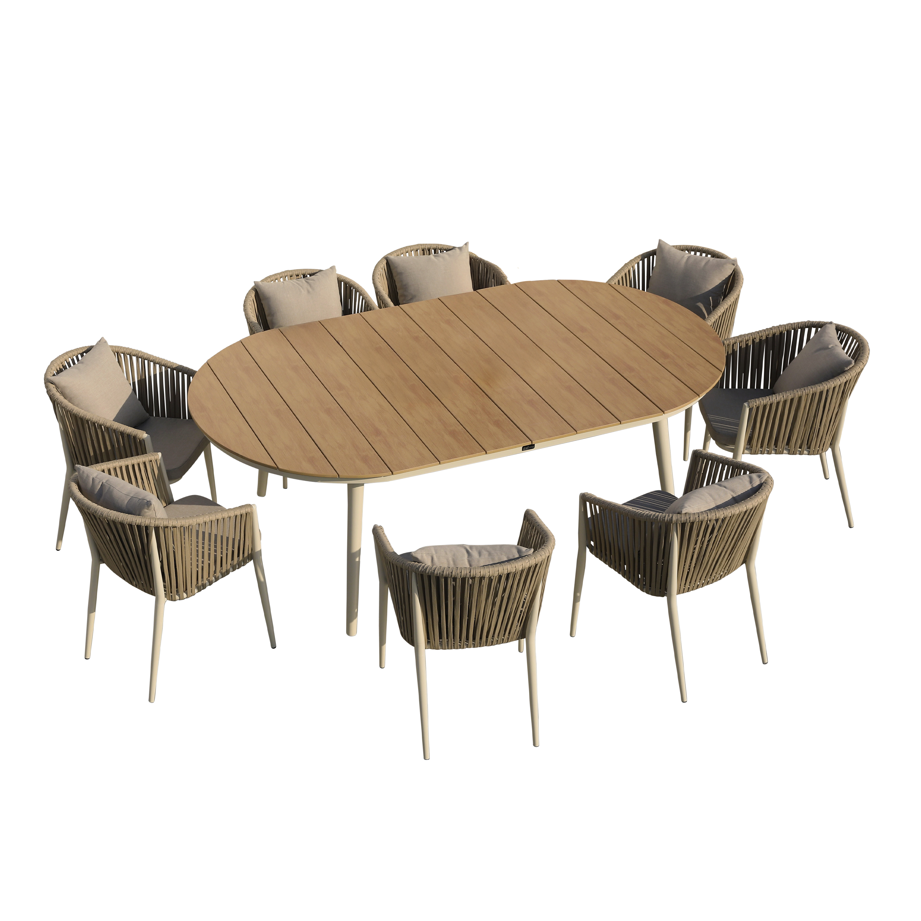 AXI Chay Garden Set with 8 Chairs – Beige with Polywood in Wood Effect-8720365066283 AXI Chay Garden Set with 8 Chairs – Beige with Polywood in Wood Effect