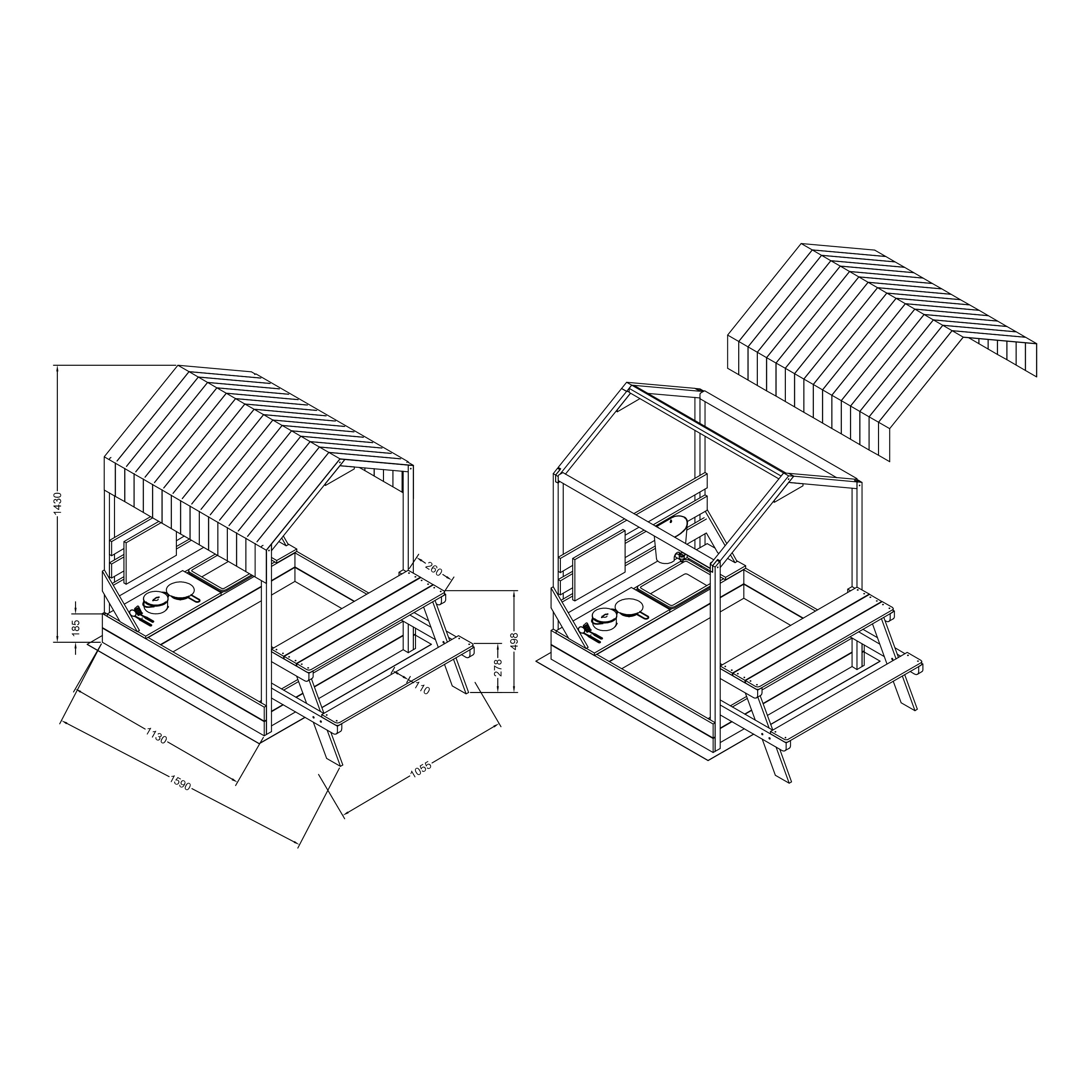 AXI Bo Sandbox & Playhouse with Play Kitchen and Picnic Table - 159 x 105 cm - Brown