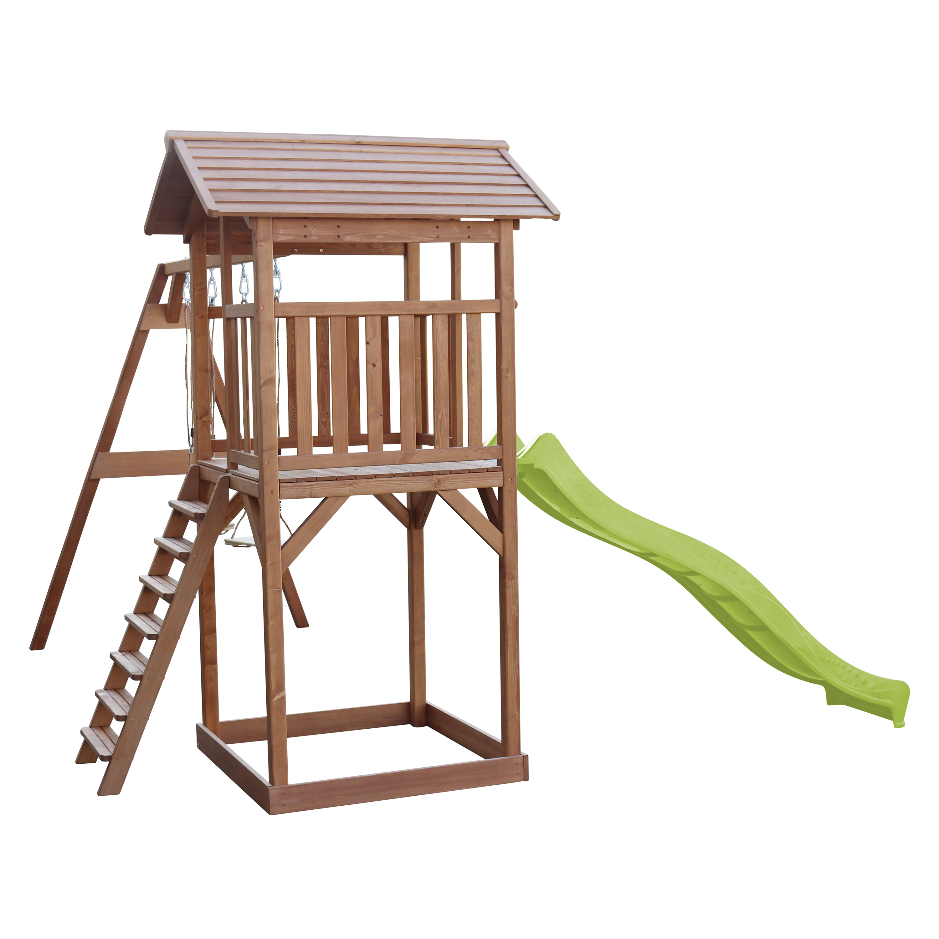 AXI Beach Tower with Double Swing Set Brown - Lime Green Slide