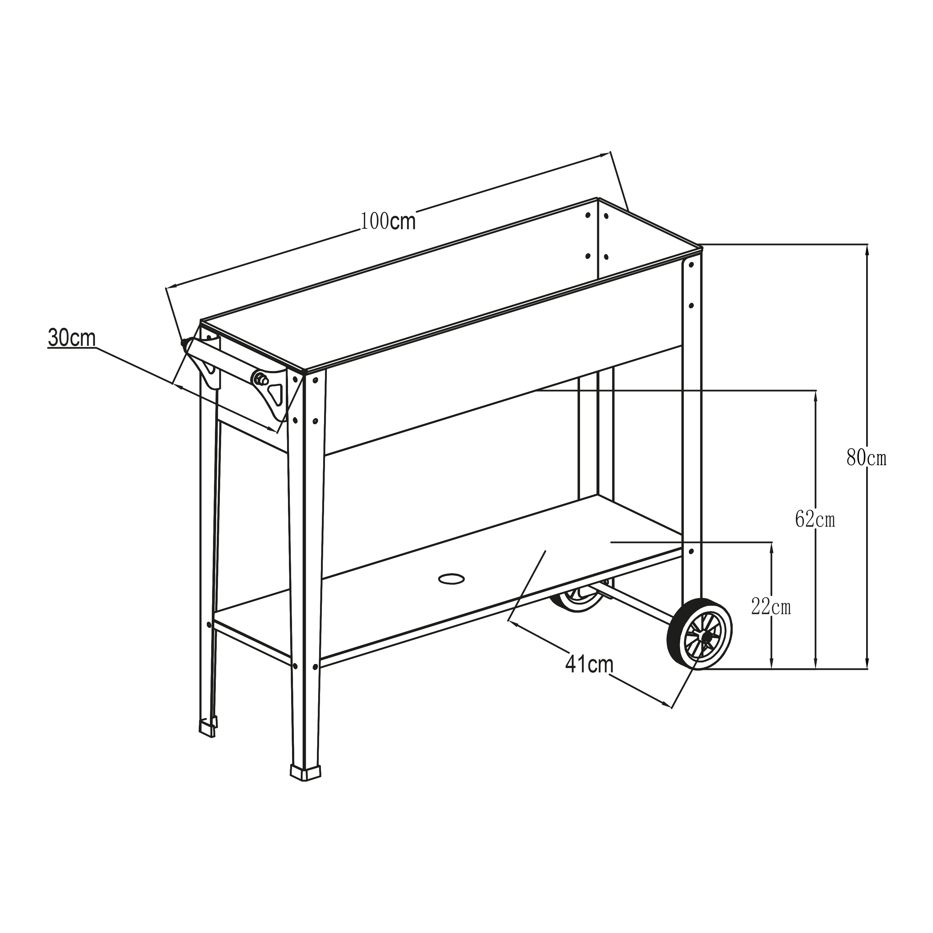 AXI Raised Planter with Wheels Metal Anthracite