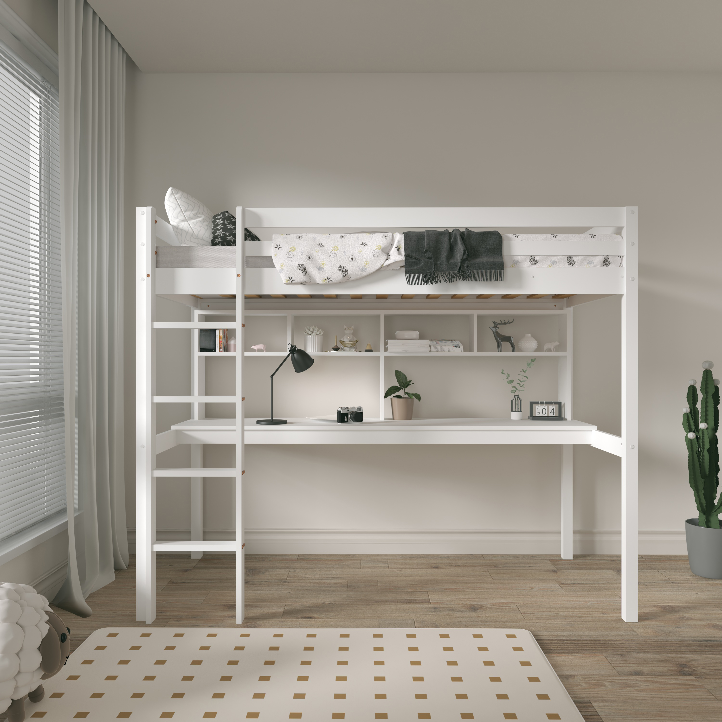 Sunny Sil Loft Bed with Desk White – Without Mattress