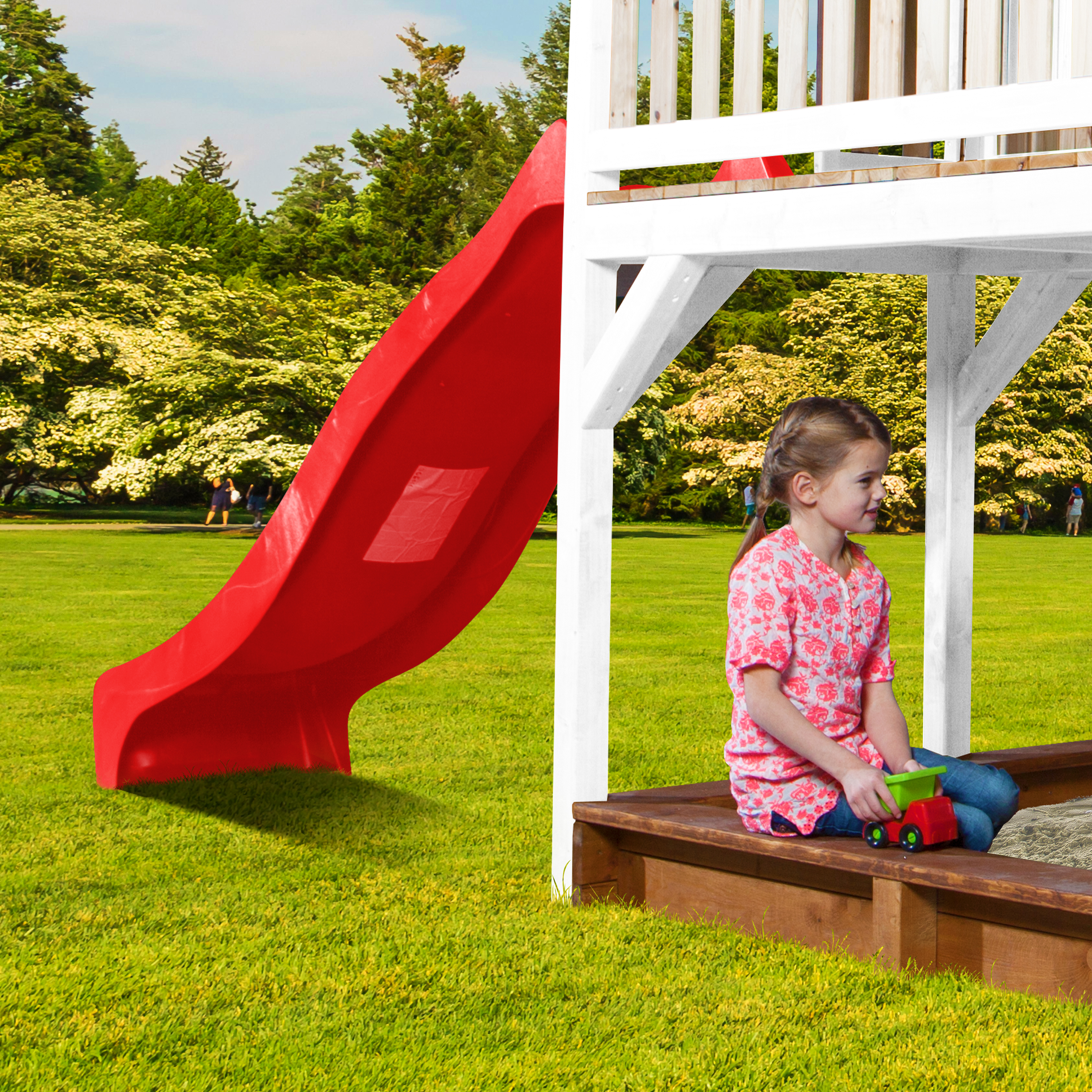 AXI Liam Playhouse with Double Swing Set Brown/White - Red Slide