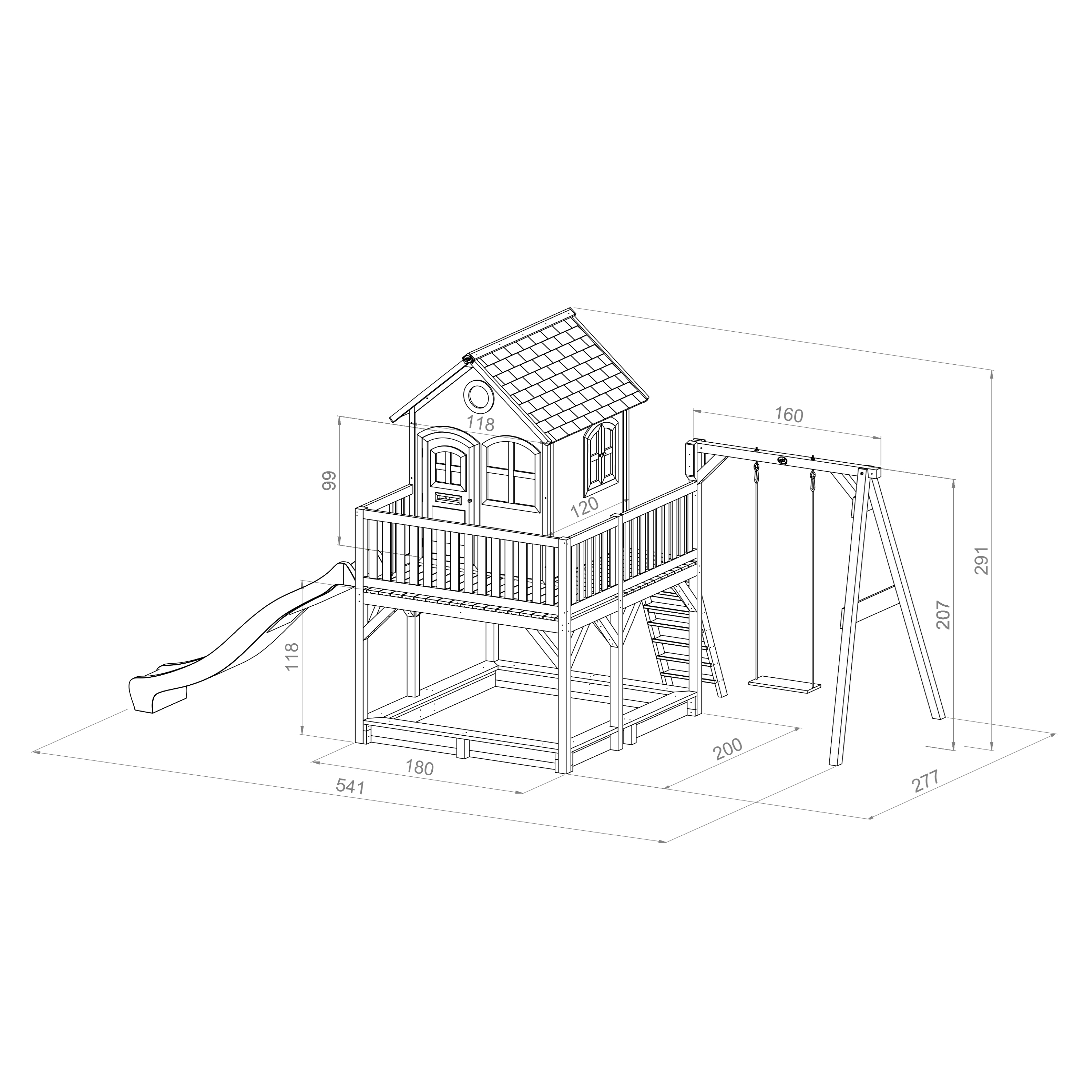 AXI Liam Playhouse with Single Swing Set Brown/White - Purple Slide