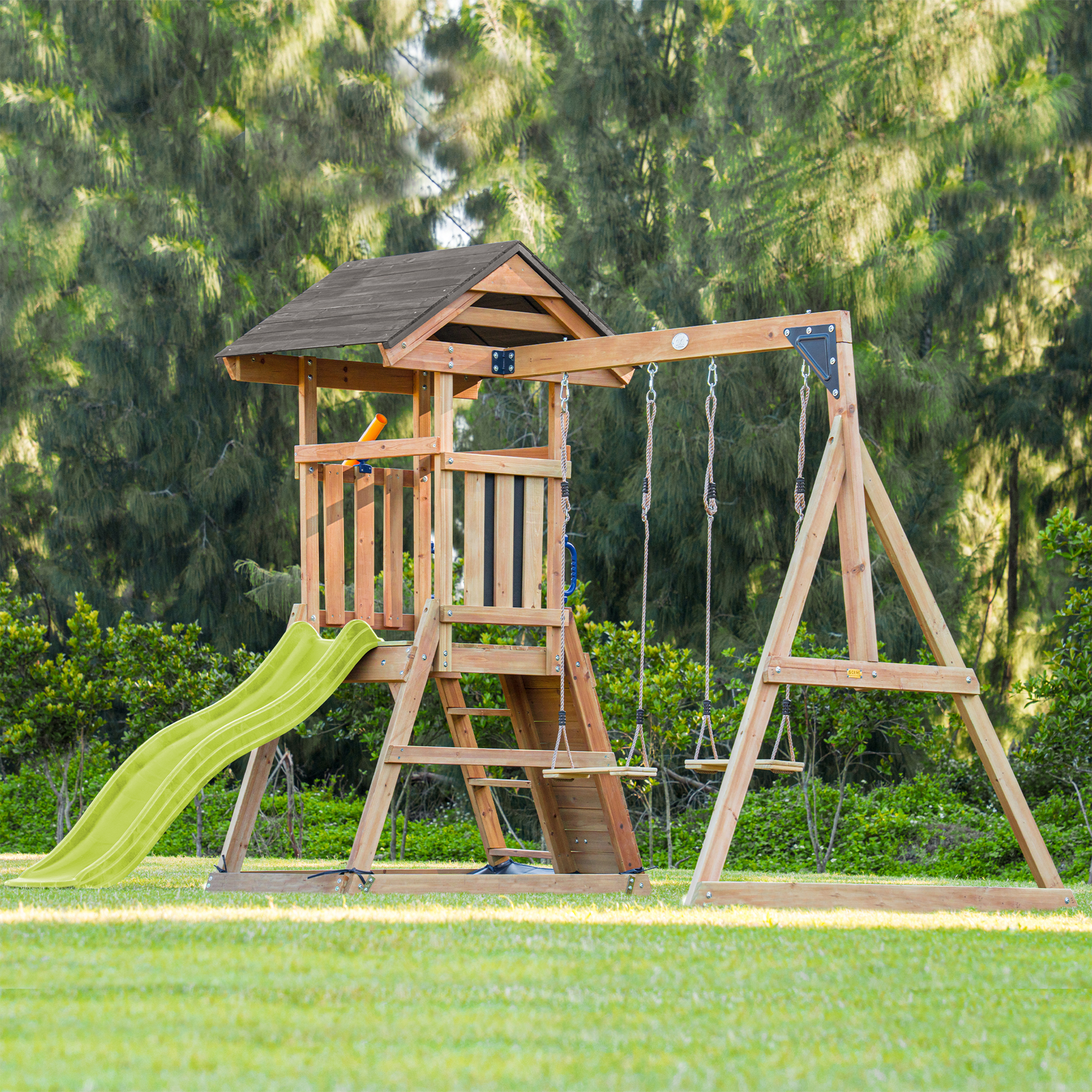 AXI Mia Climbing Frame with Double Swing Set – Lime Green Slide