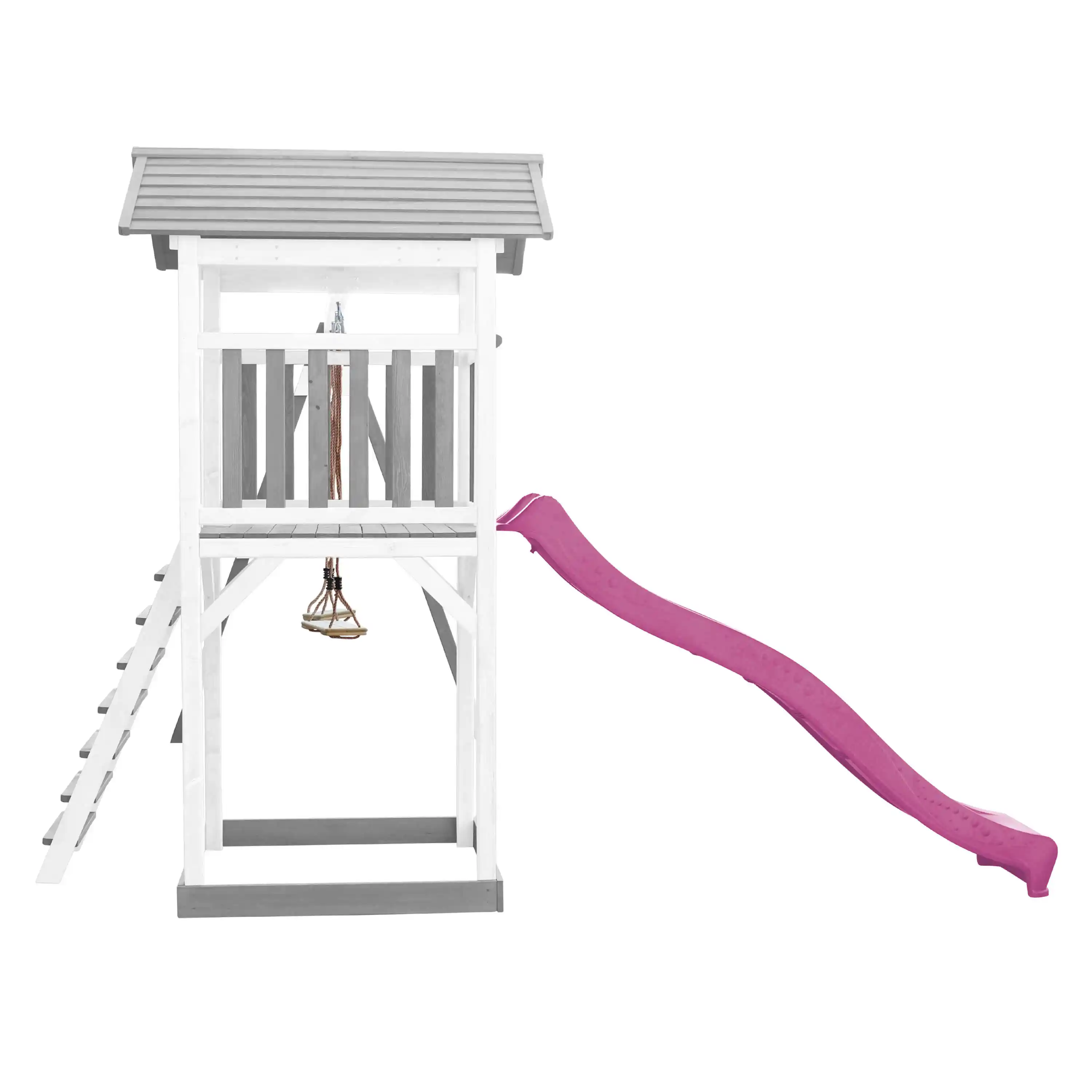 AXI Beach Tower Speeltoren met Dubbele Schommel Grijs/wit - Paarse glijbaan