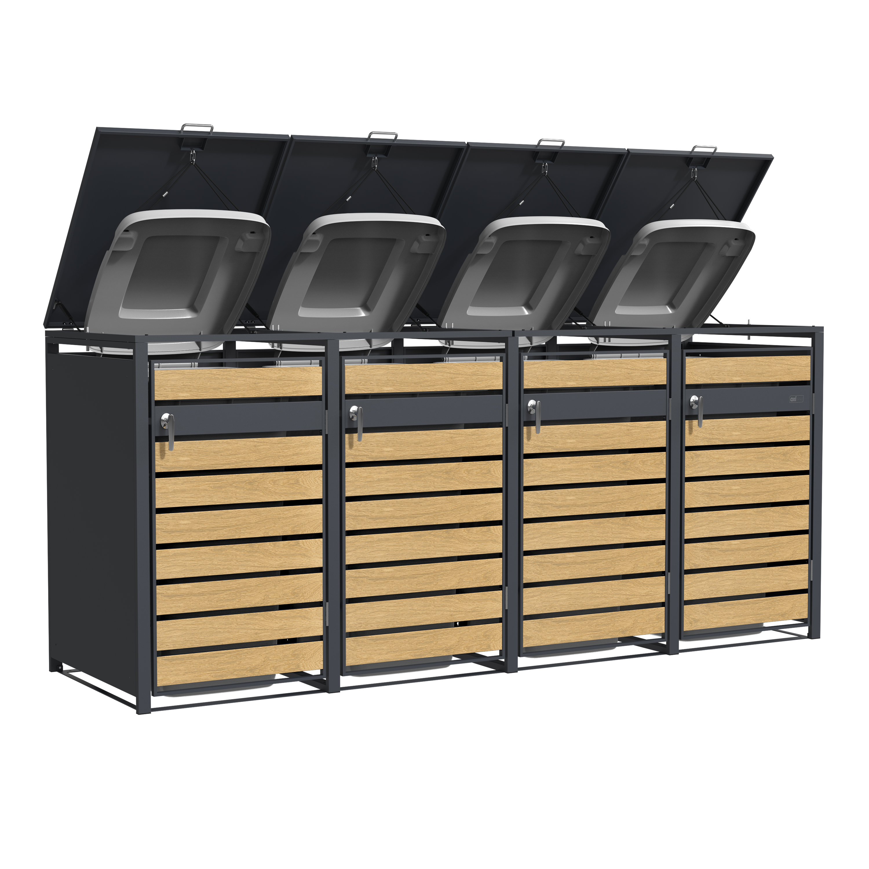 AXI Lucas Metal Garbage Bin Shed Anthracite/Wood look - 4 Garbage Bins
