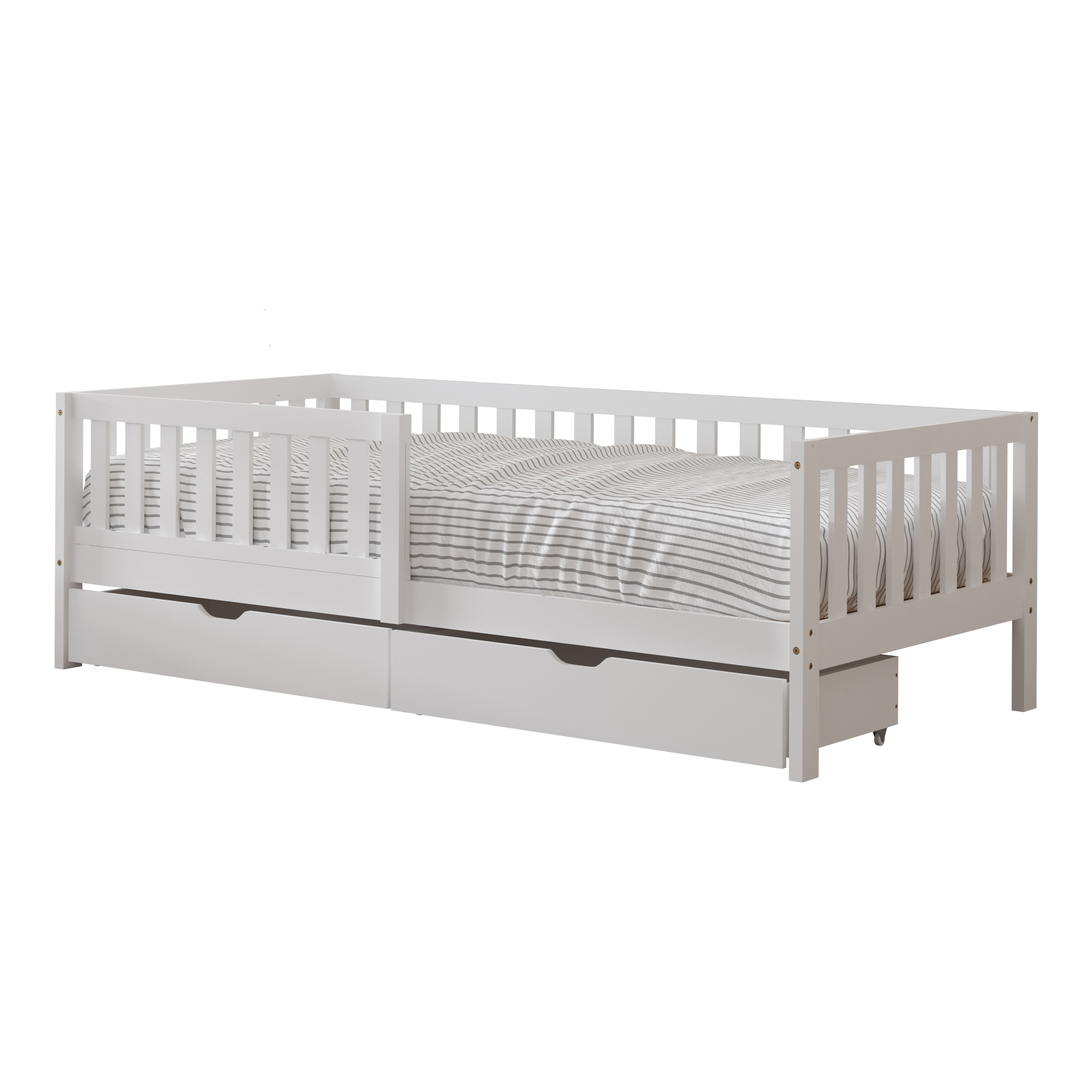 Sunny Isa Kids Bed with 2 Storage Drawers and Guardrail White – Without Mattress