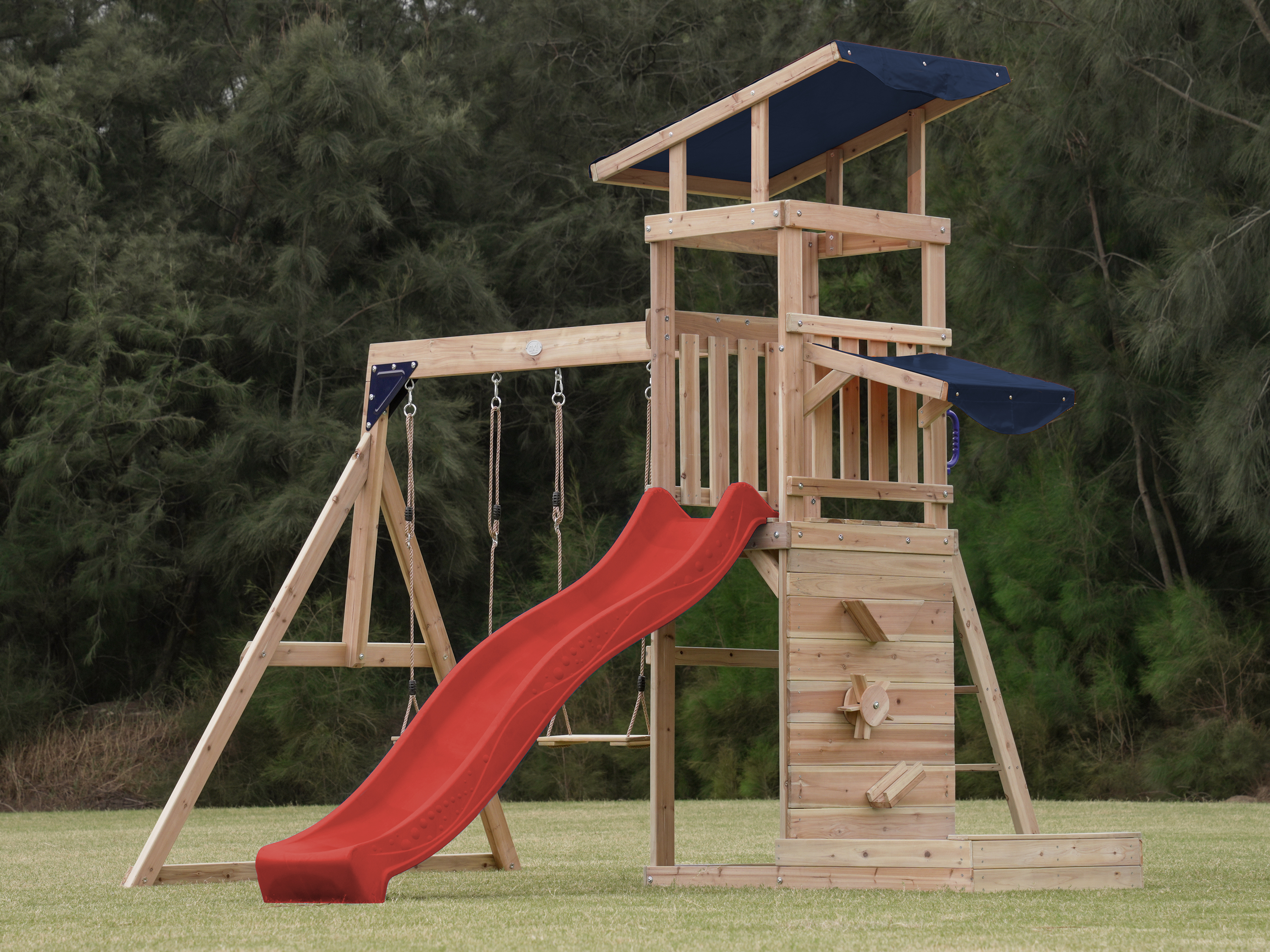 AXI Malik Climbing Frame with Double Swing Set - Red Slide