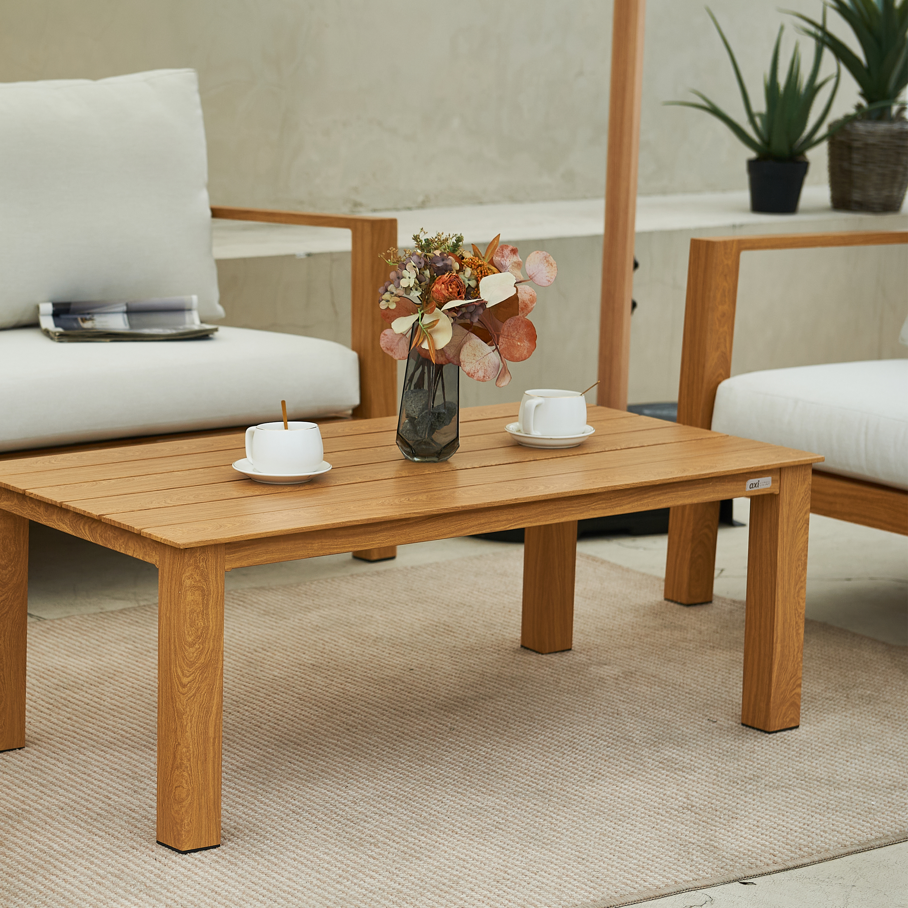 AXI Orla Lounge Set 4-teilig mit Bank, Tisch und 2 Stühlen – Holzoptik und Beige