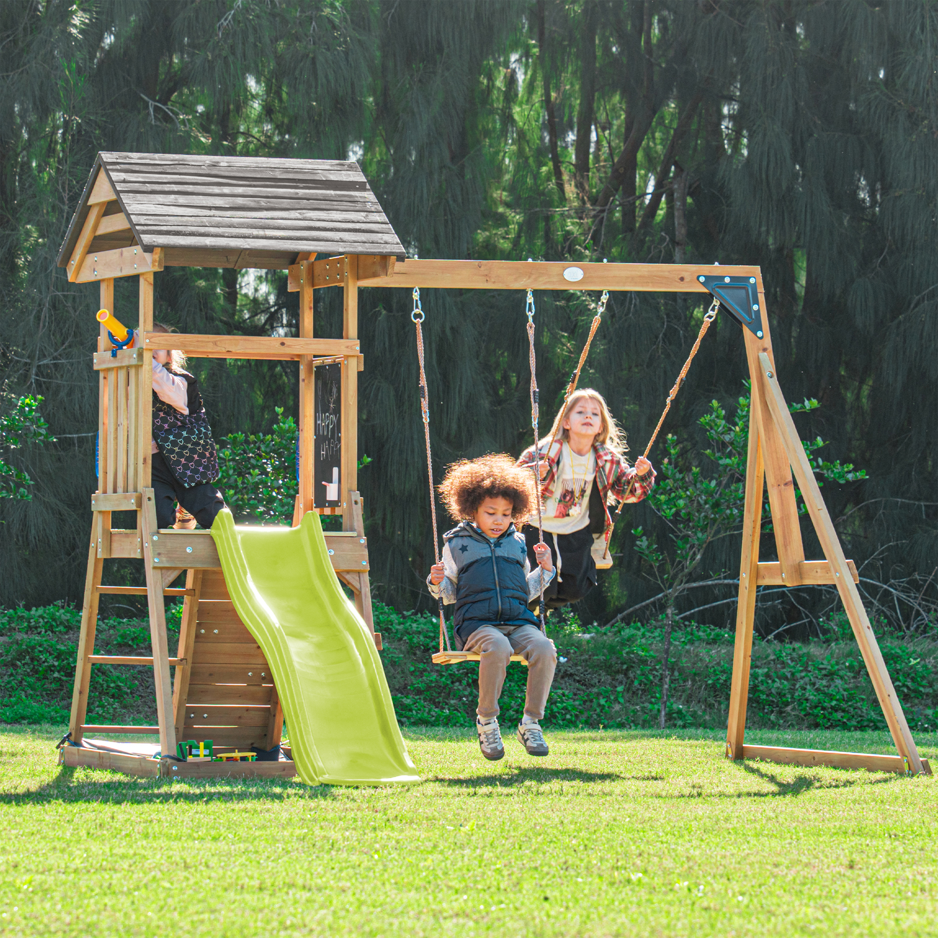 AXI Mia Climbing Frame with Double Swing Set – Lime Green Slide