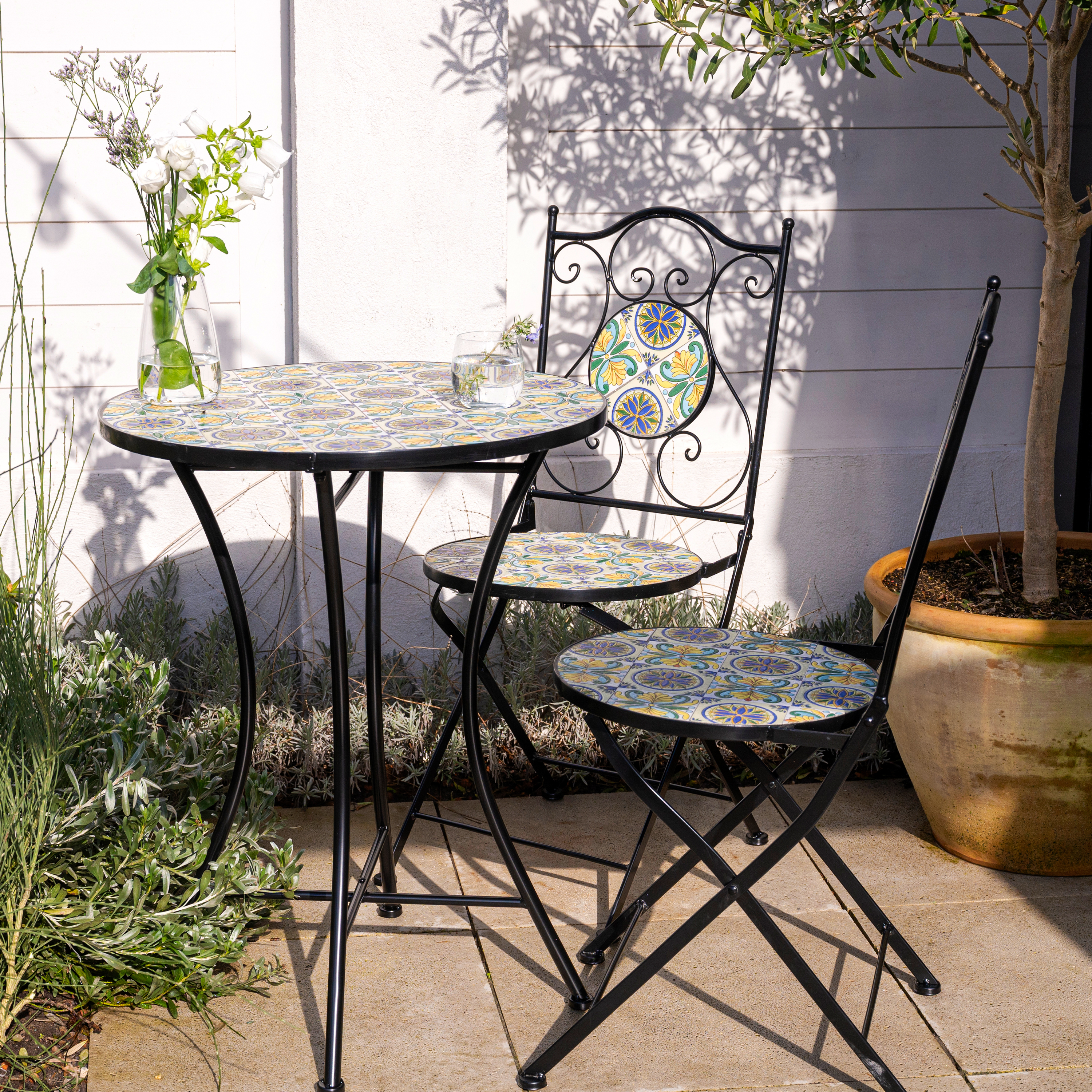 AXI Amélie Mosaik Bistro Set im Sizilianischen Stil Blau/Gelb 