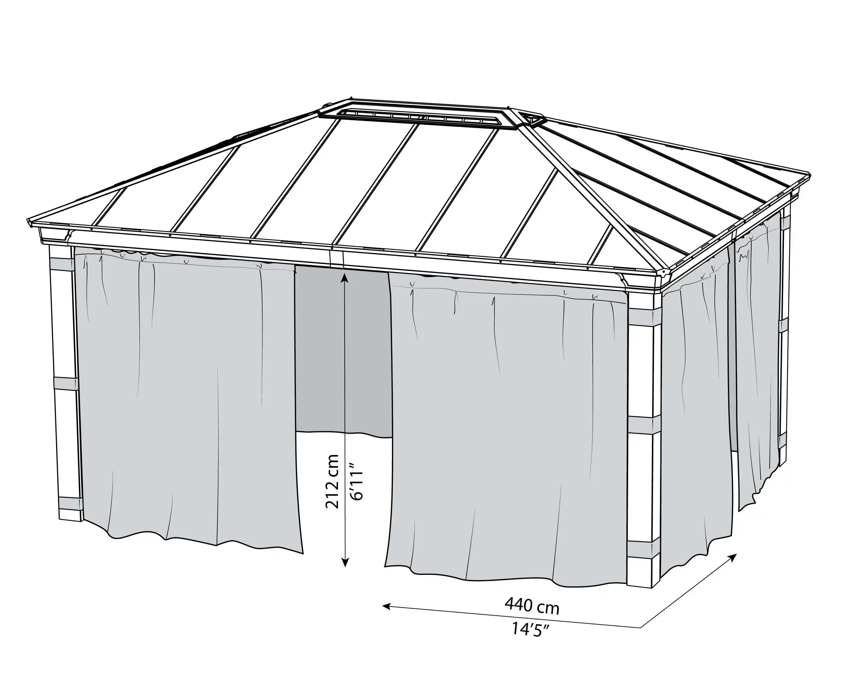 Canopia Vorhangset für Dallas Gartenpavillon 500X360cm Dunkelgrau