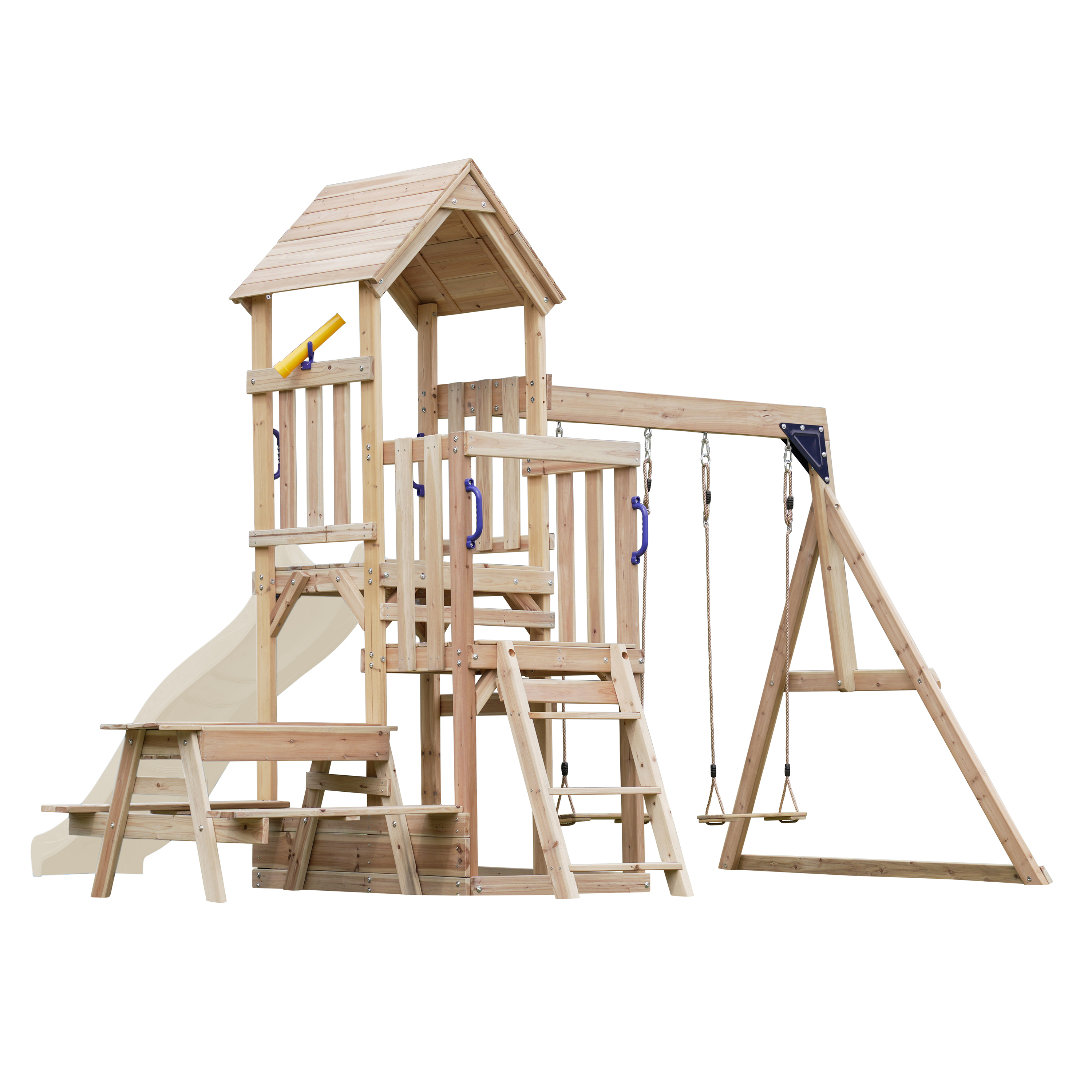 AXI Mette Climbing Frame with Double Swing Set and Picnic Table - Cream Slide
