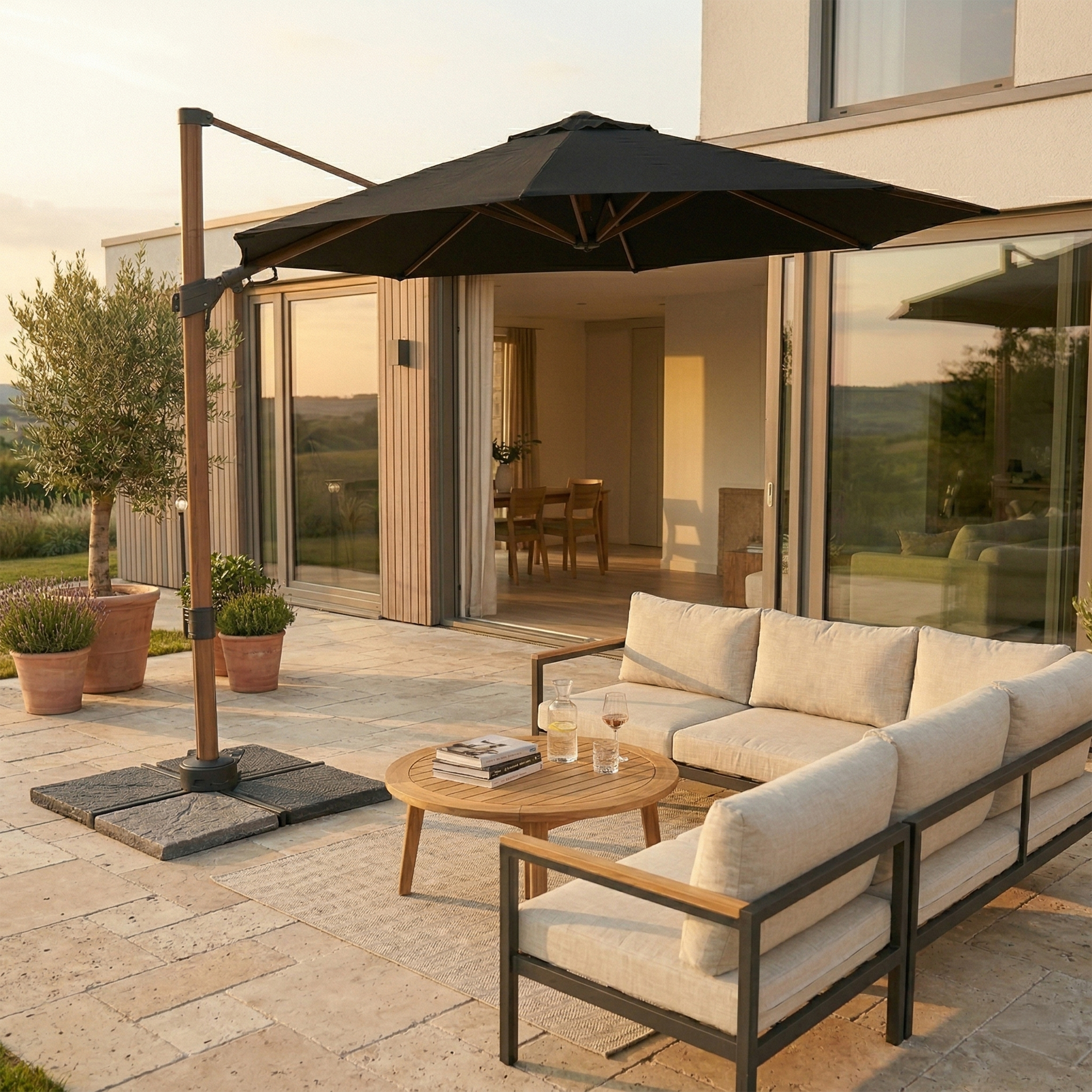 AXI Solis Cantilever Parasol Ø 300cm Wood-look/Grey