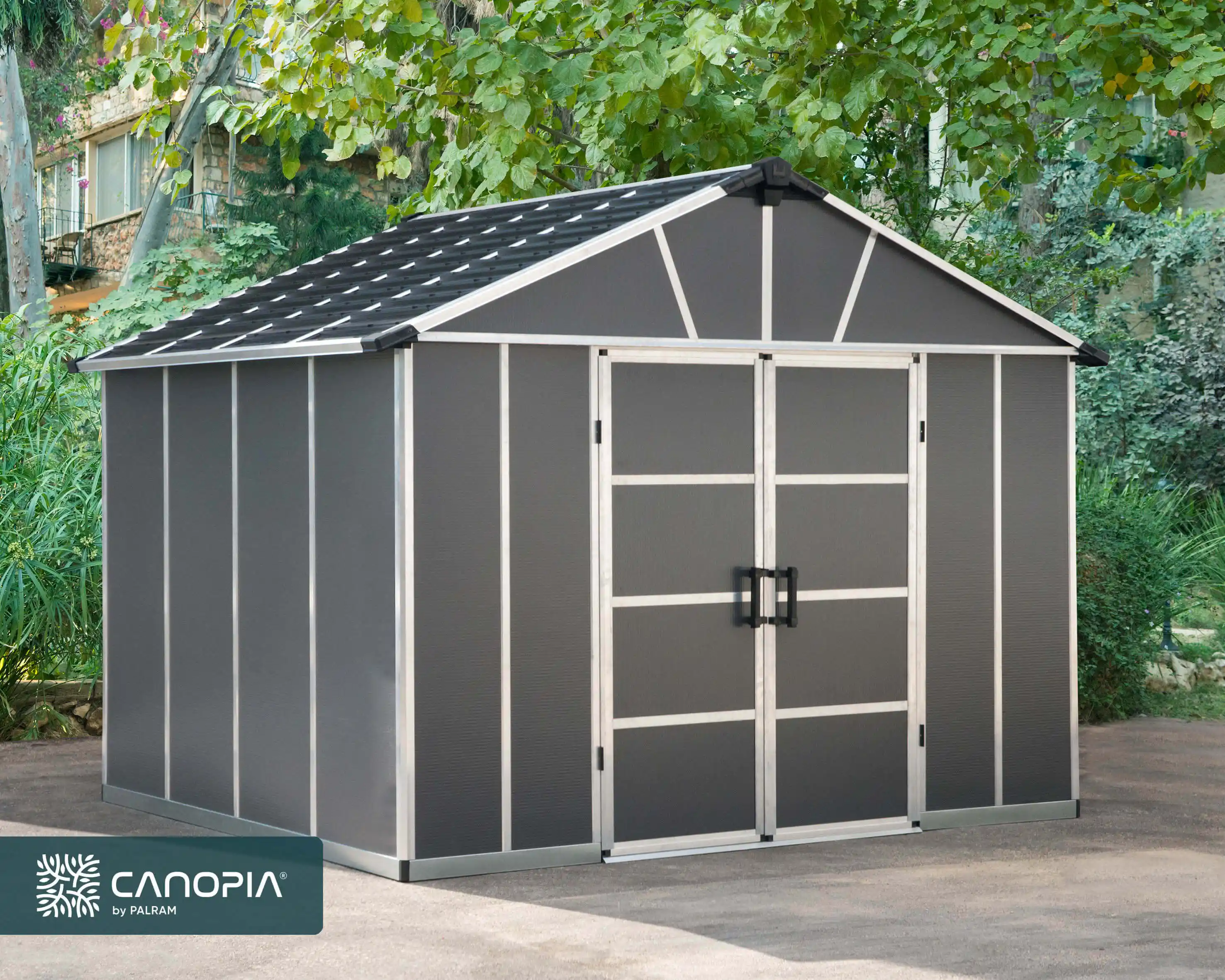 Canopia Yukon grote 271X332 cm schuur met vloer Donkergrijs-7290108137309 Canopia Yukon grote 271X332 cm schuur met vloer Donkergrijs