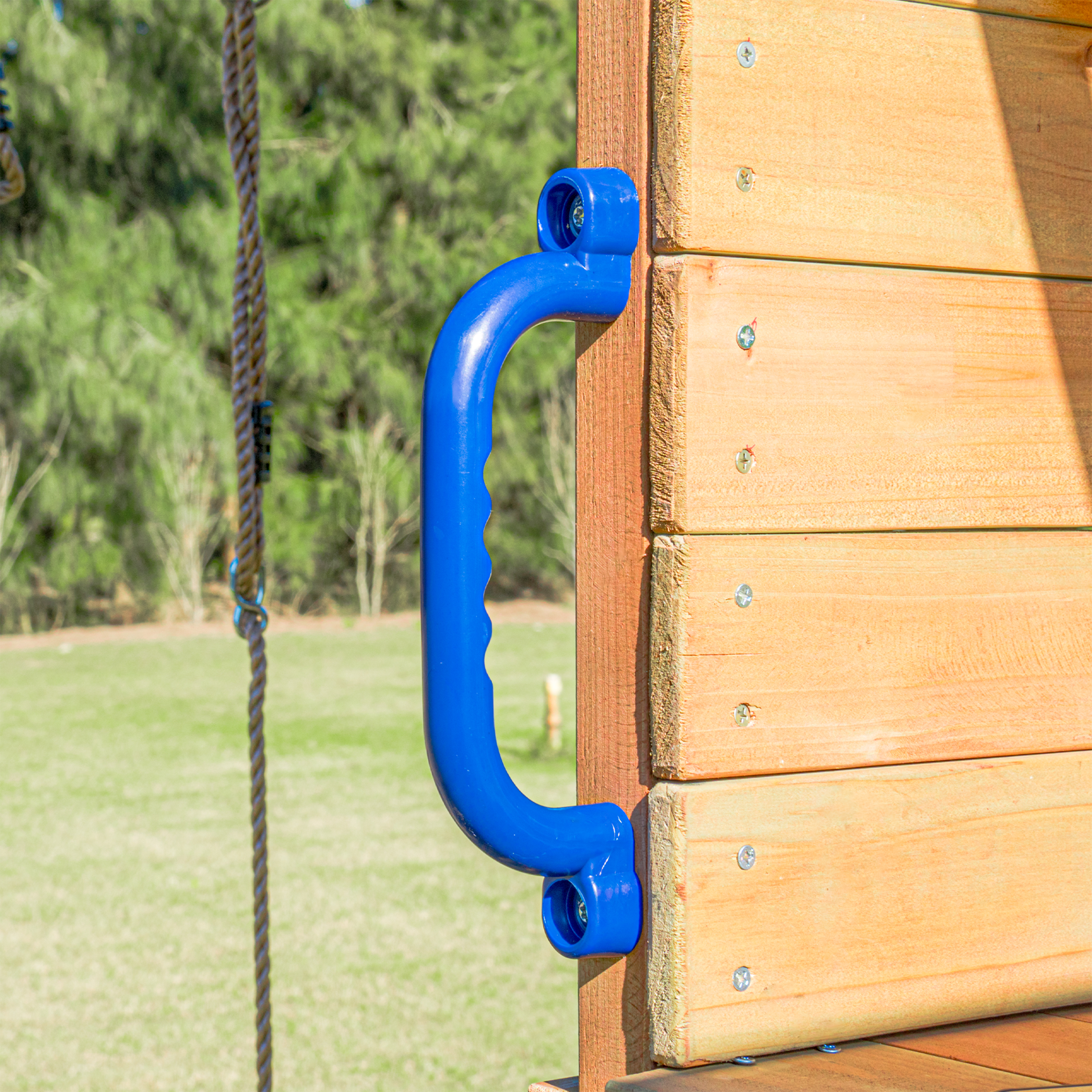 AXI Mitch Climbing Frame with Double Swing. Trapeze and Lookout Tower – Pastel Blue Slide