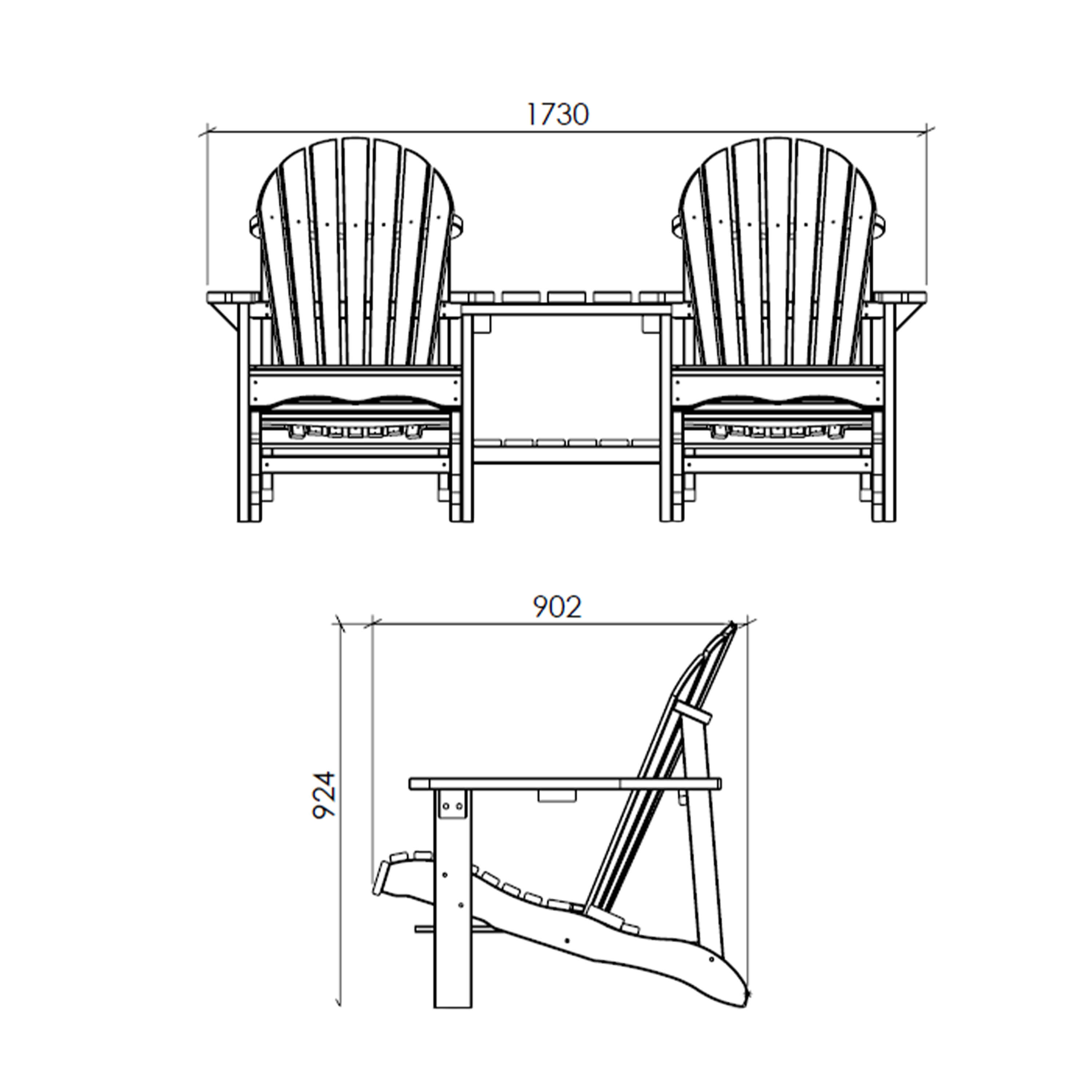 AXI Valerie Doppelter Gartenstuhl mit Tisch aus Holz 175 cm - Natur