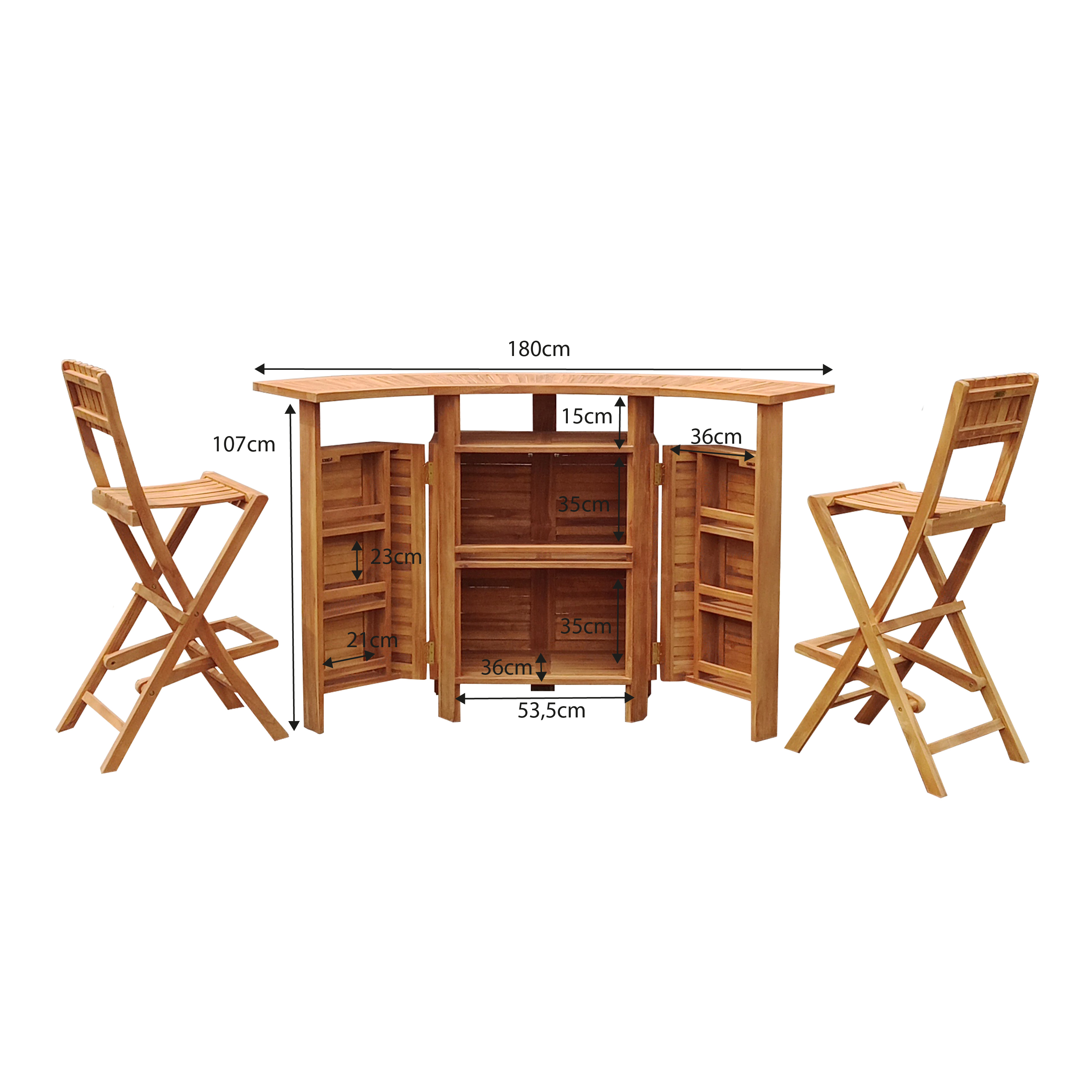 AXI Bruno Foldable Teak Bar Set with 2 bar stools