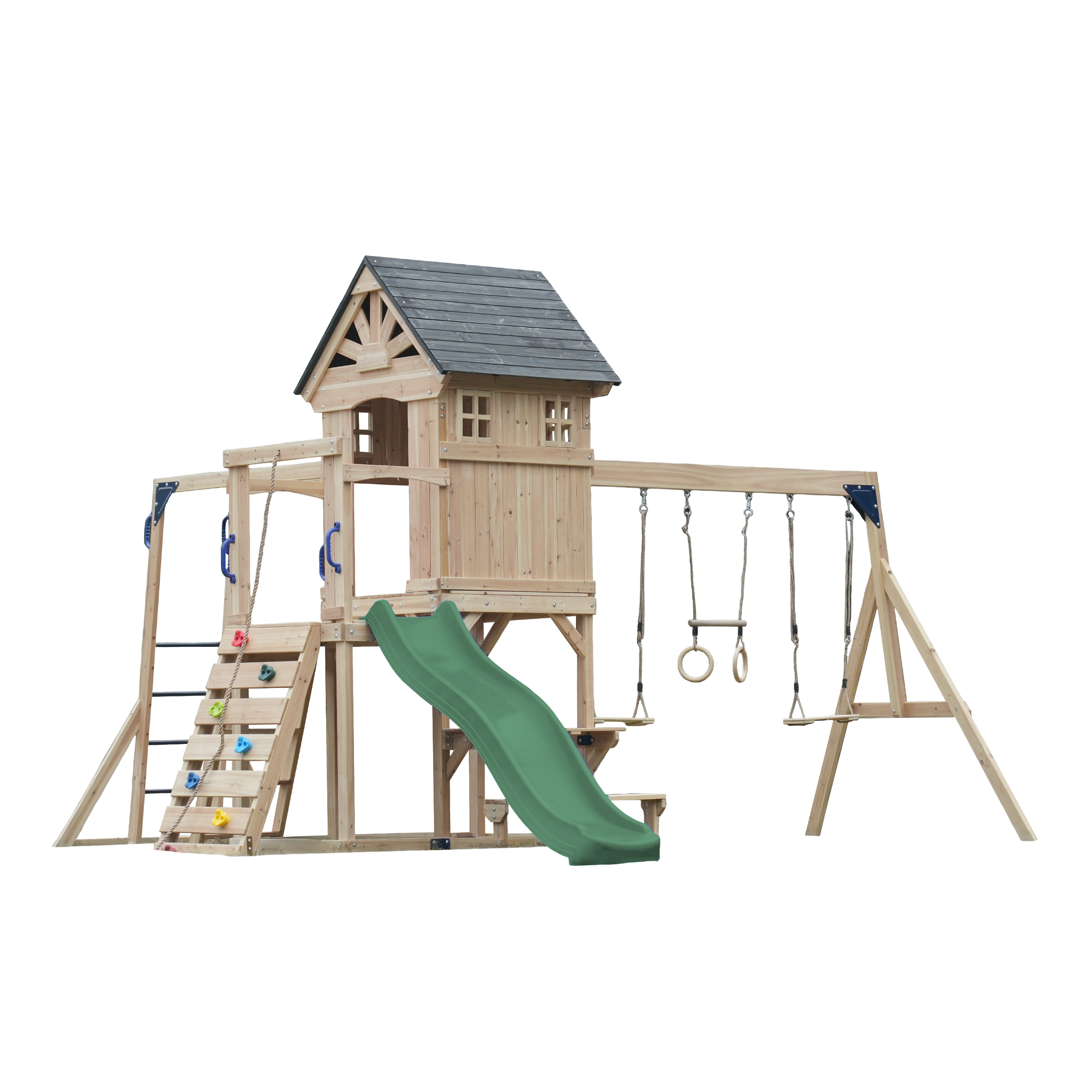 AXI Duncan Climbing Frame with Swings, Climbing Frames and Monkey Bars – Green Slide