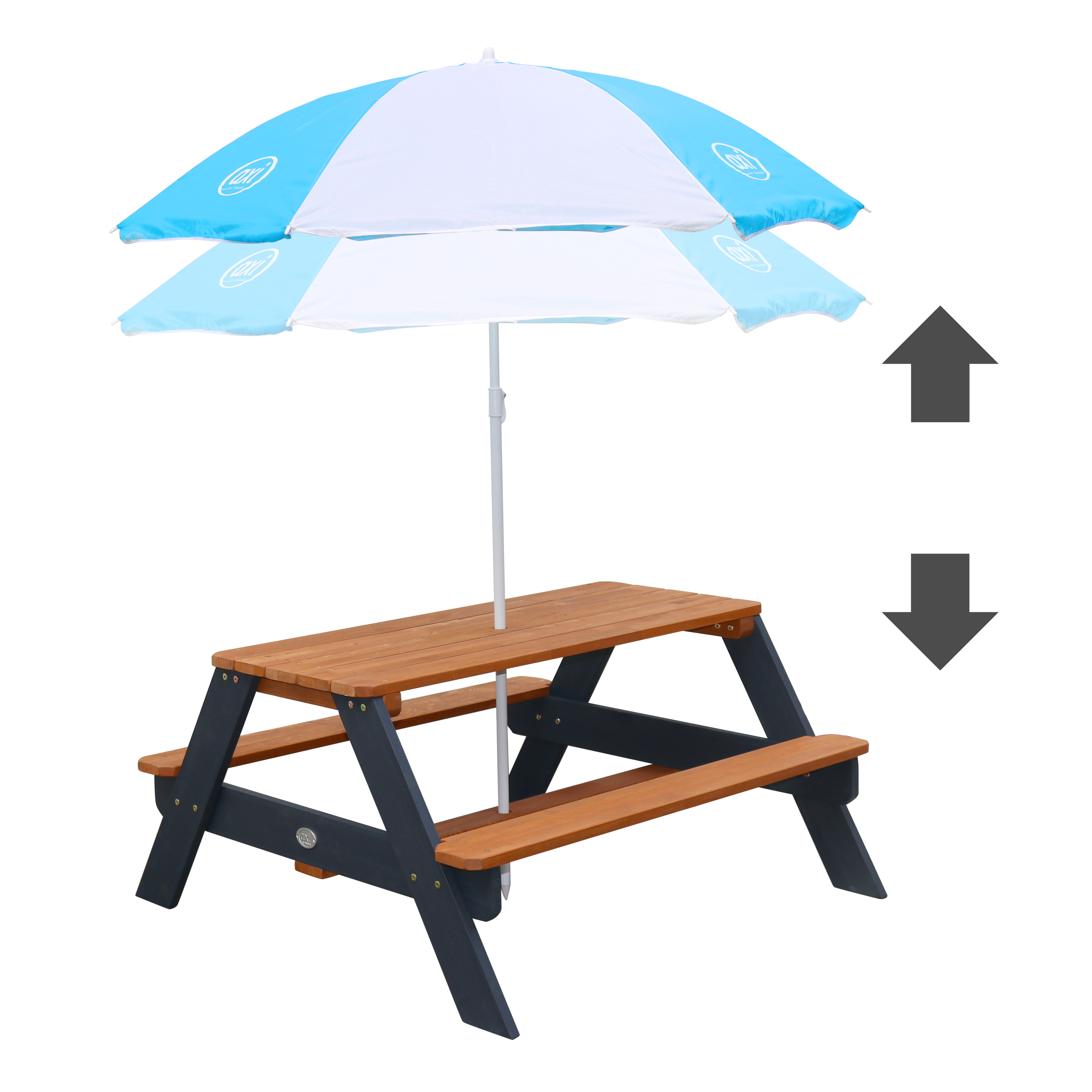 AXI Nick Picnic Table Anthracite/Brown - Umbrella Blue/White