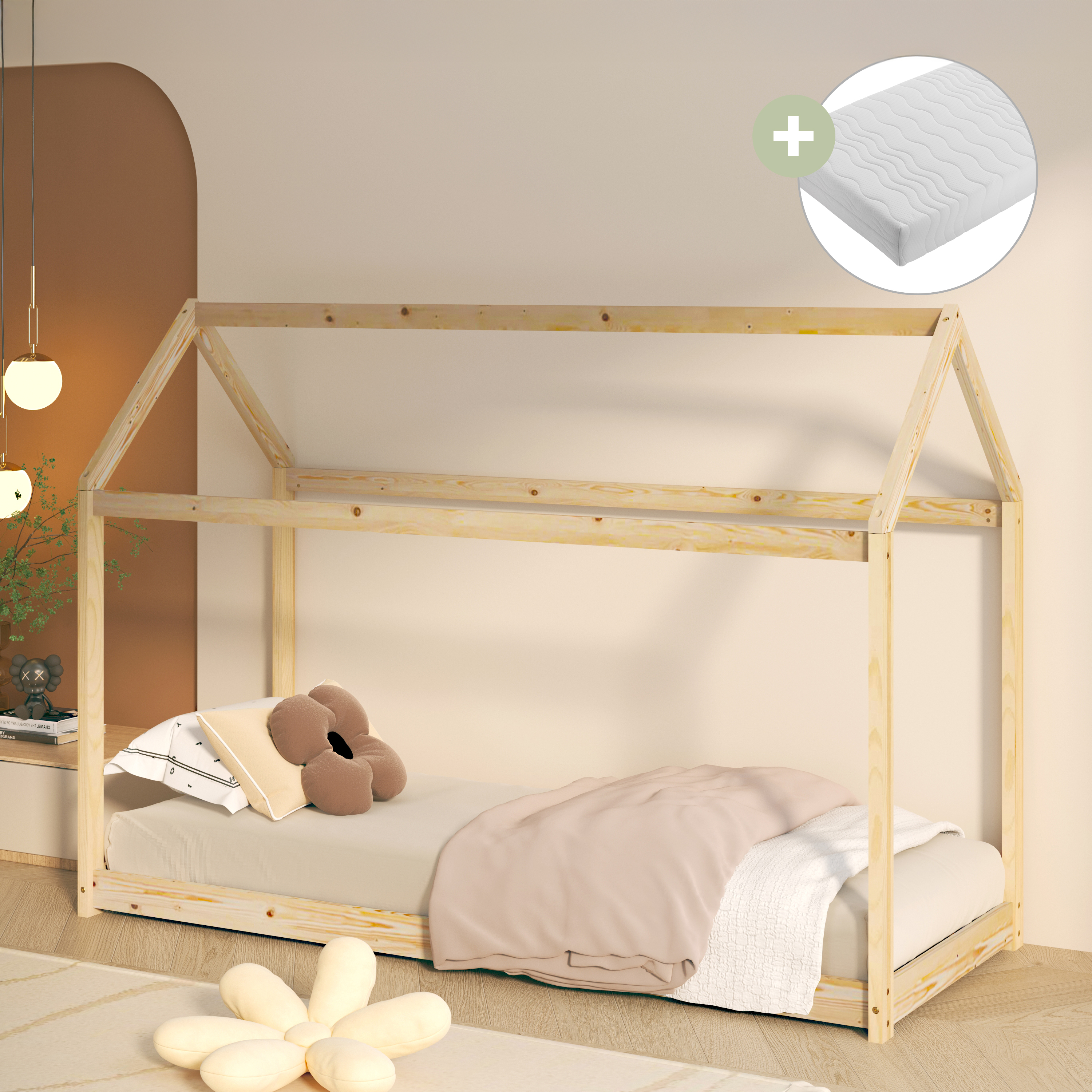 Sunny Zoey House Bed Natural – With Mattress