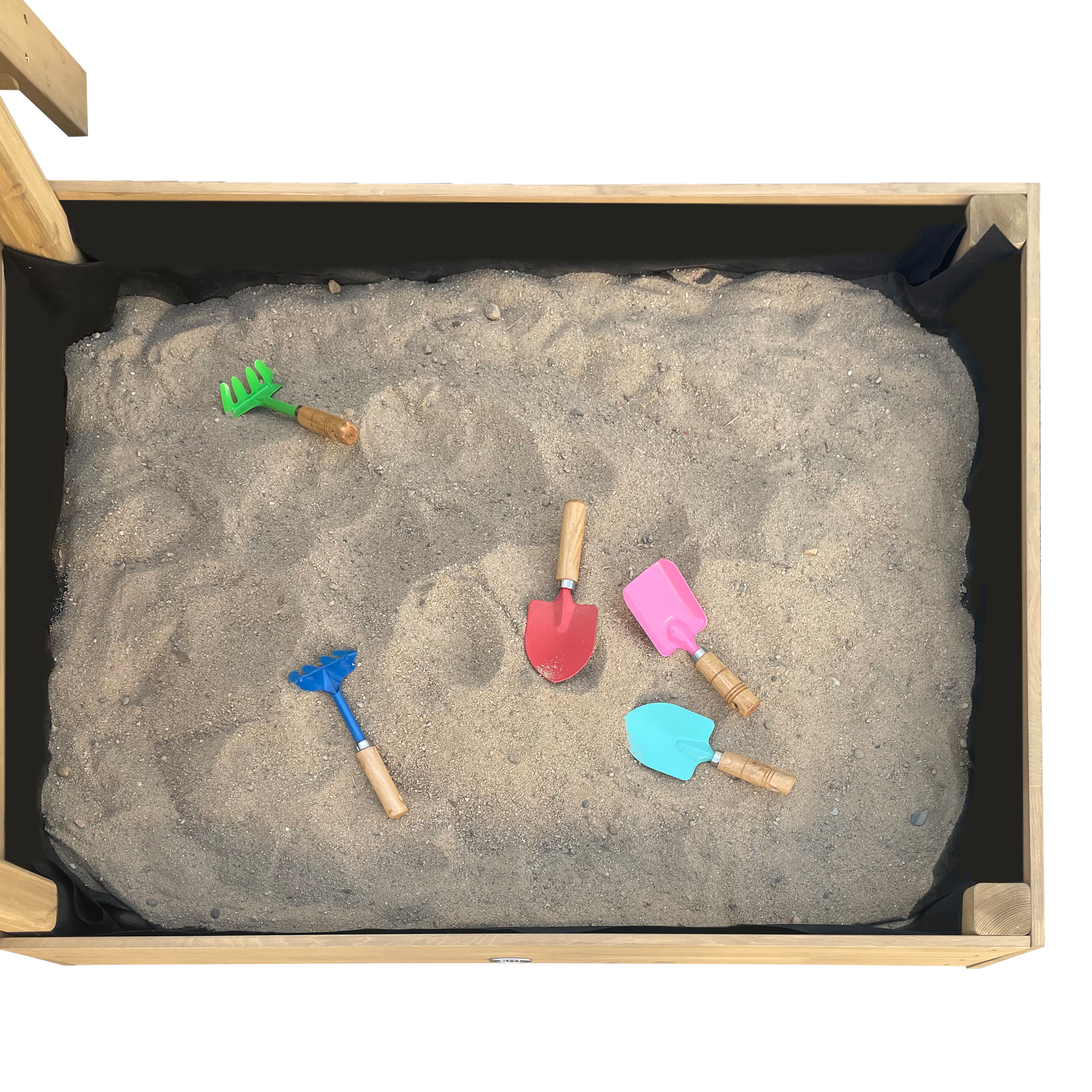 AXI Leah Mini Wooden Playtower with Sandbox. Picnic Table & Chalkboard – Blue Slide 