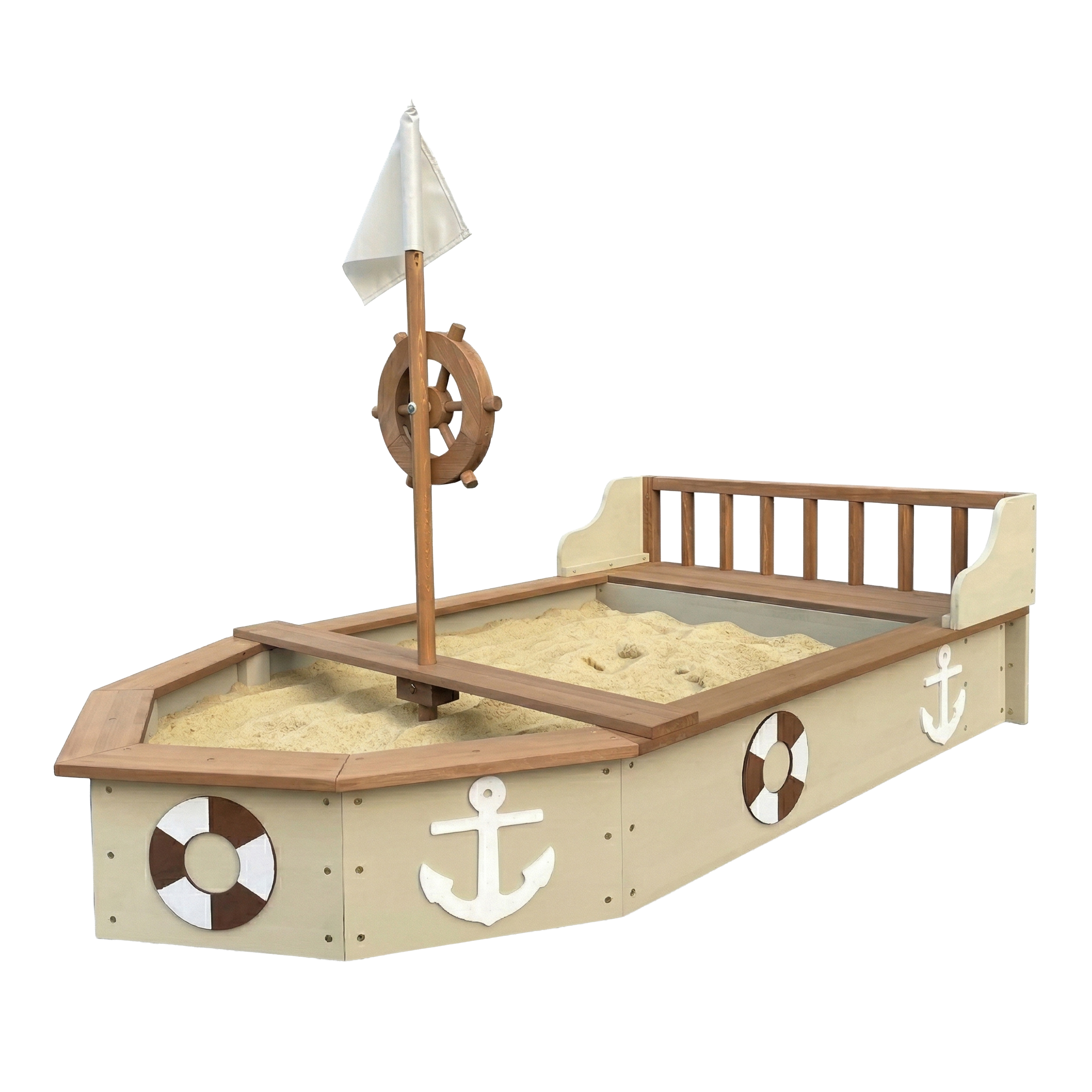 AXI Doris Boat Sandbox with storage bench - 153 x 90 x 100 cm - Beige