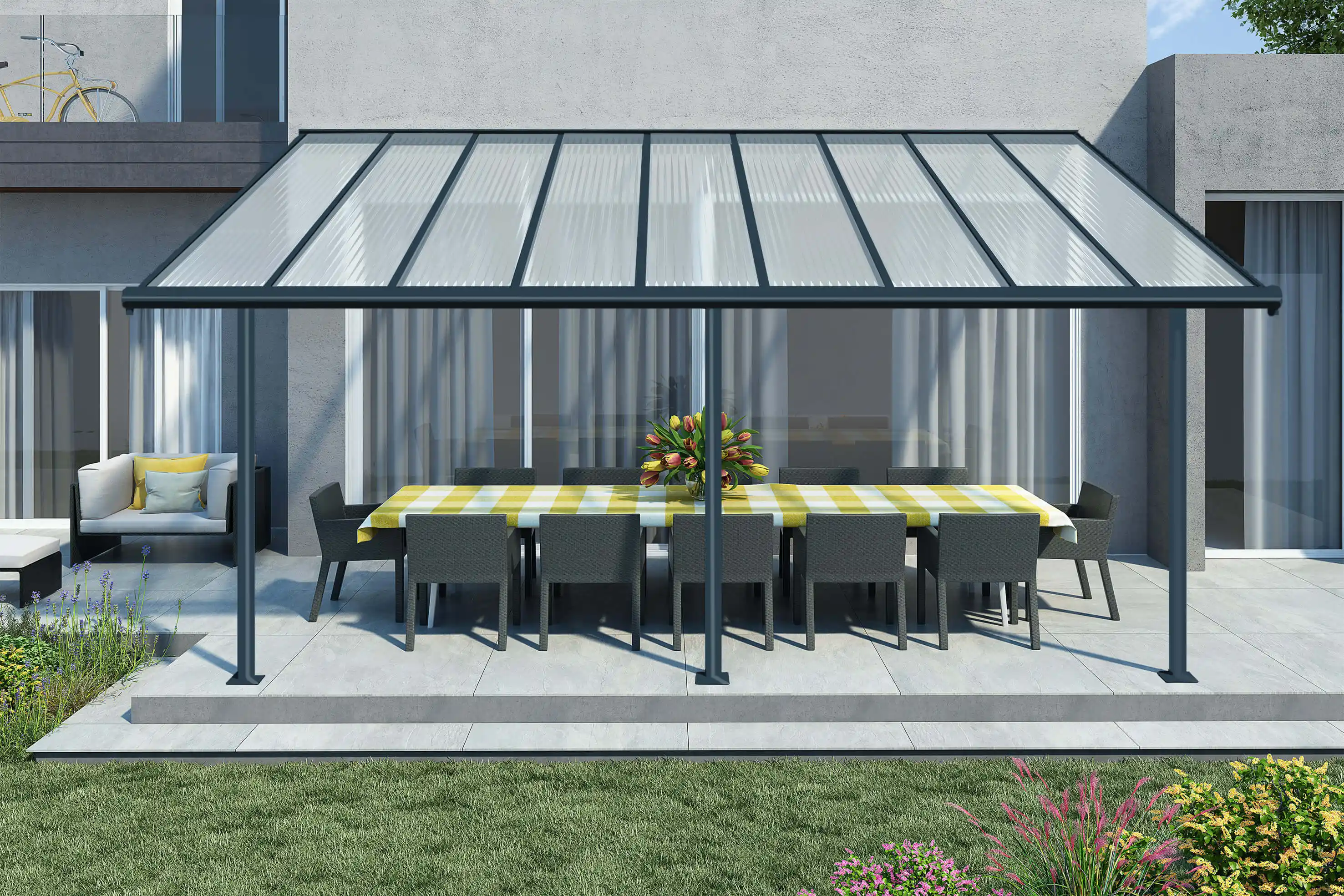 Canopia Olympia 546X294 cm Terrasoverkapping Donkergrijs Helder-7290108134001 Canopia Olympia 546X294 cm Terrasoverkapping Donkergrijs Helder