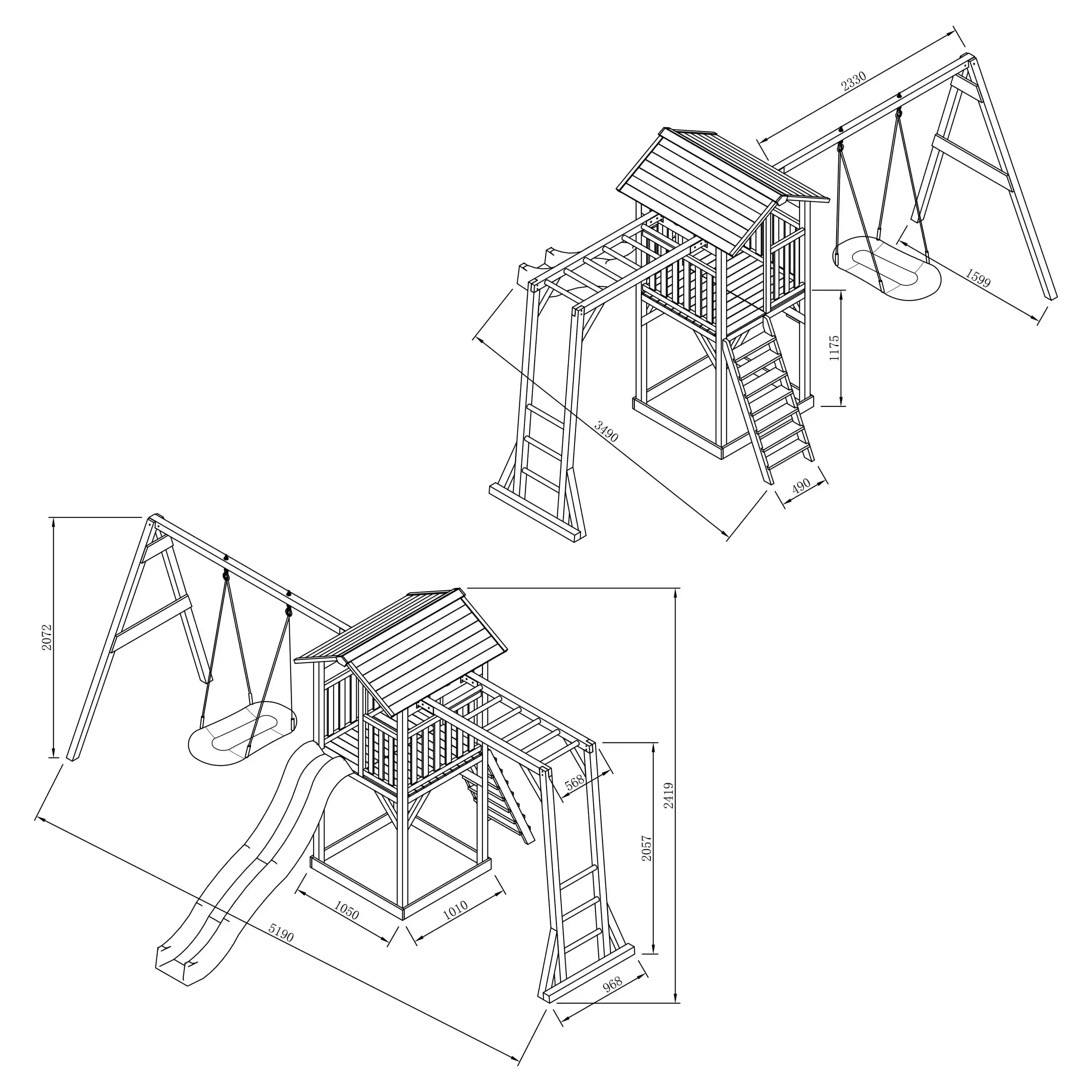 AXI Beach Tower Speeltoren met Klimrek en Roxy Nestschommel Grijs/wit - Limoen groene glijbaan
