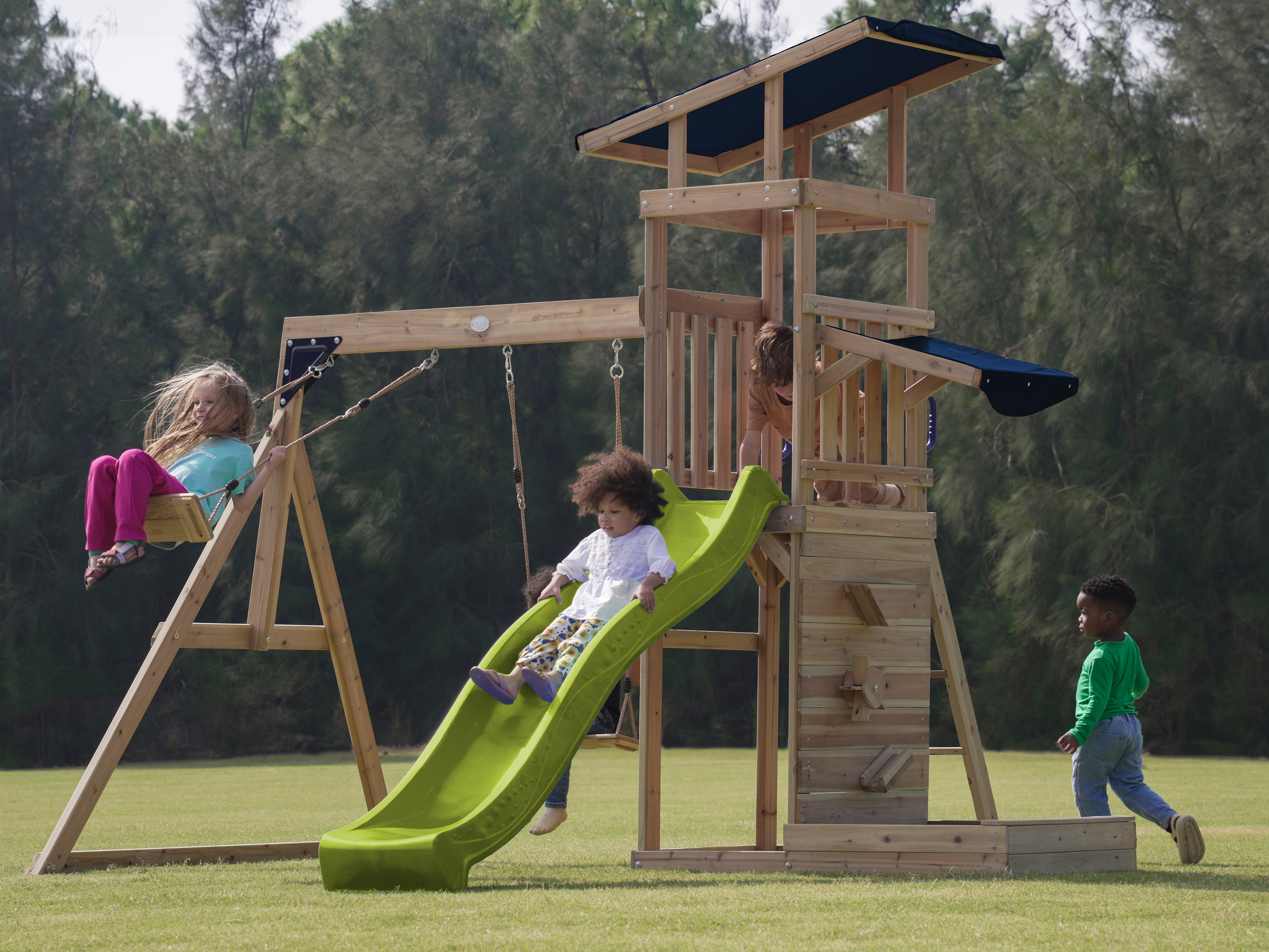 AXI Malik Climbing Frame with Double Swing Set - Lime Green Slide