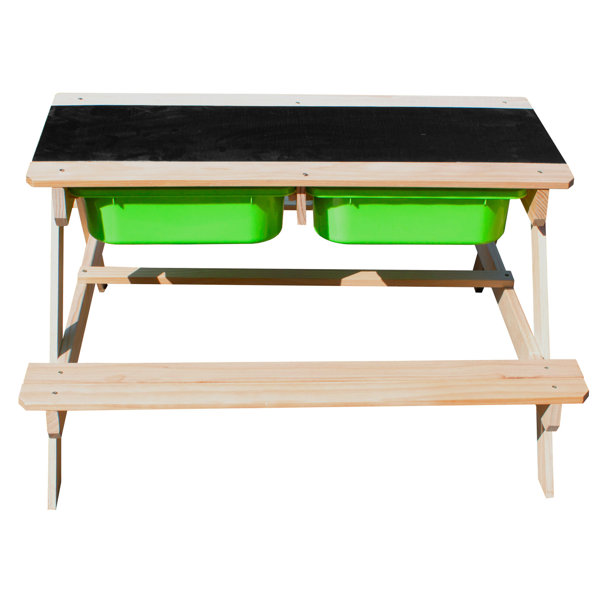 Sunny Dual Top 2.0 Sand und Wasser Picknicktisch - Mit Kreidetafel und grünen Behältern