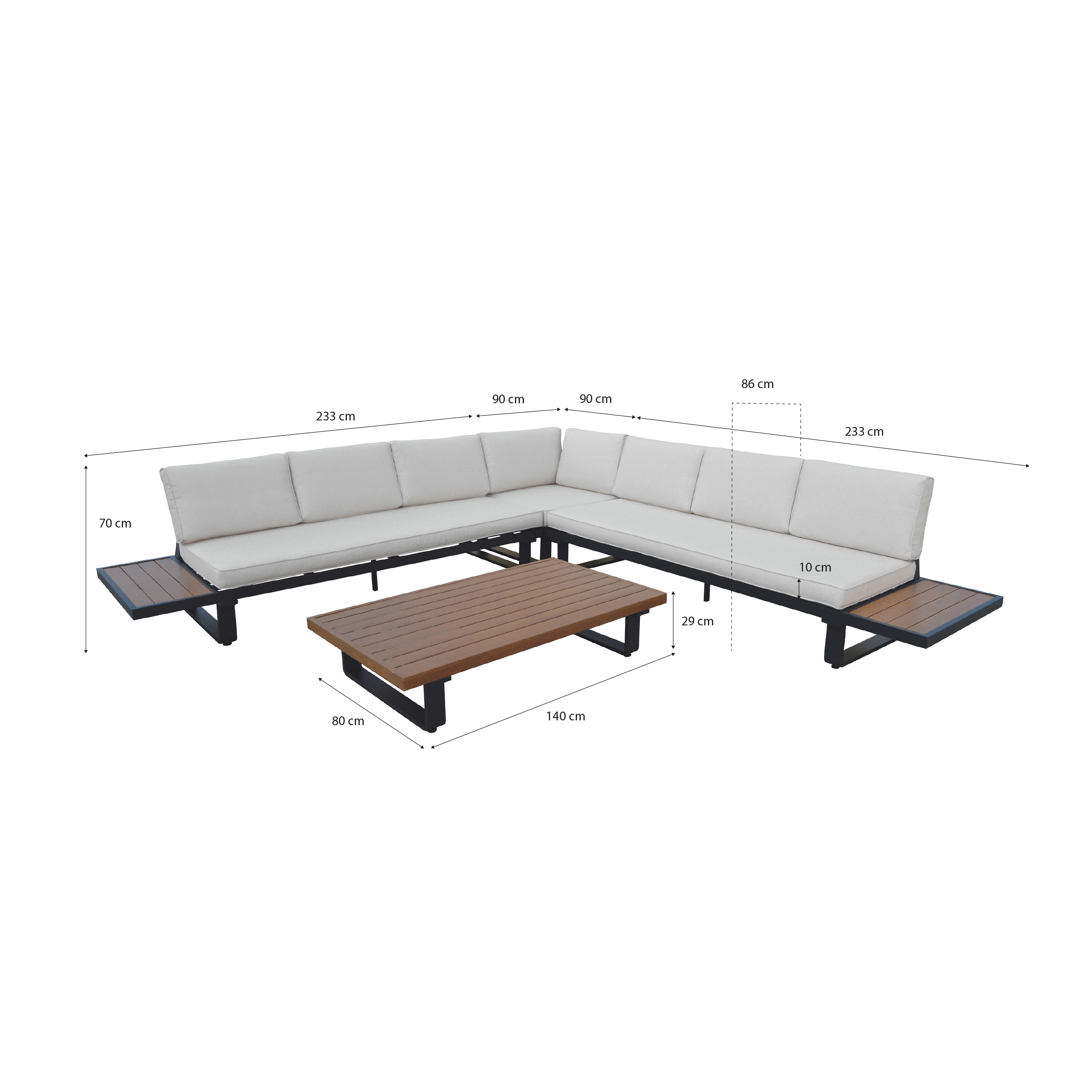 AXI Elin Lounge Set mit Beistelltischen Anthrazit mit Holz-Look