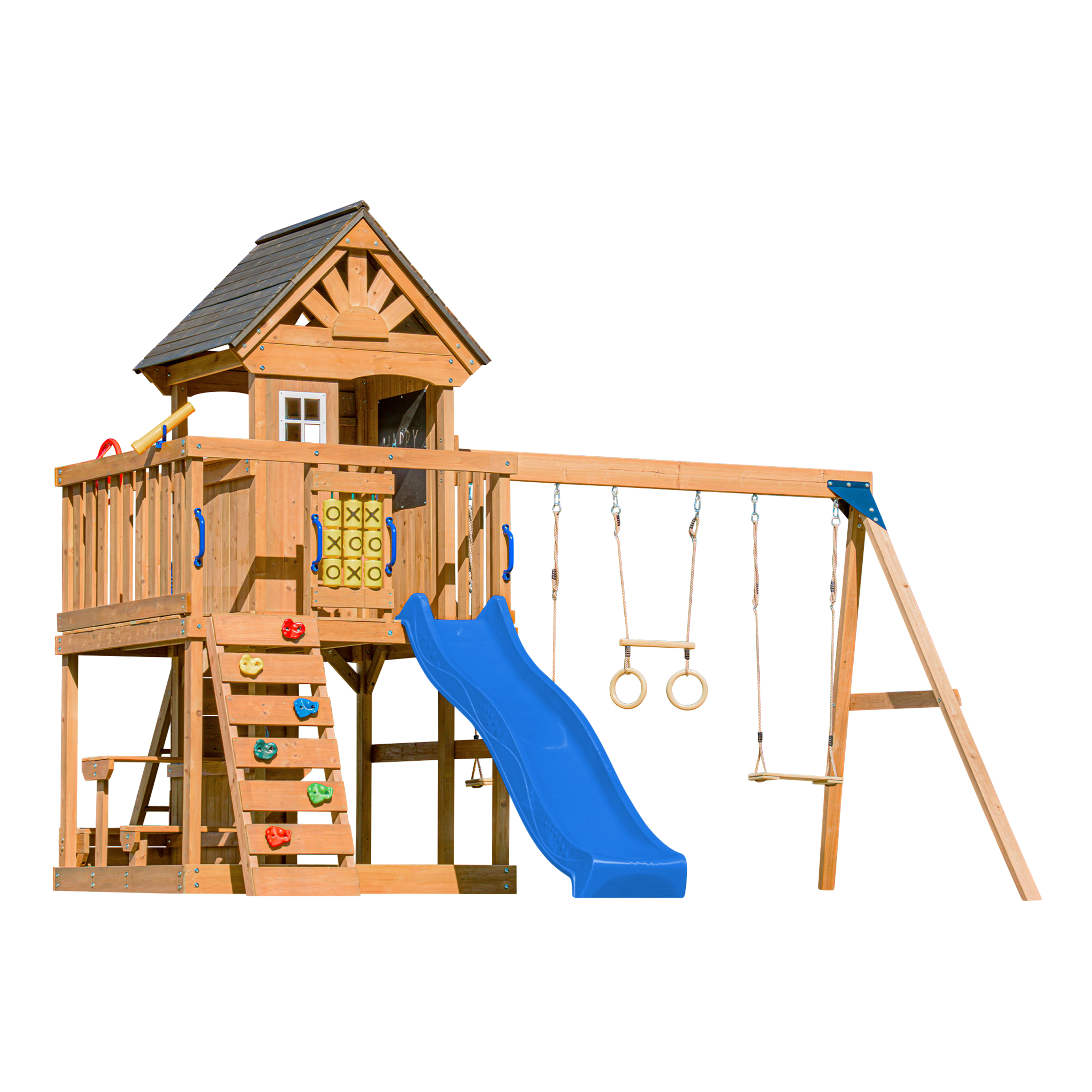 AXI Jack Climbing Frame with Double Swing and Trapeze – Blue Slide