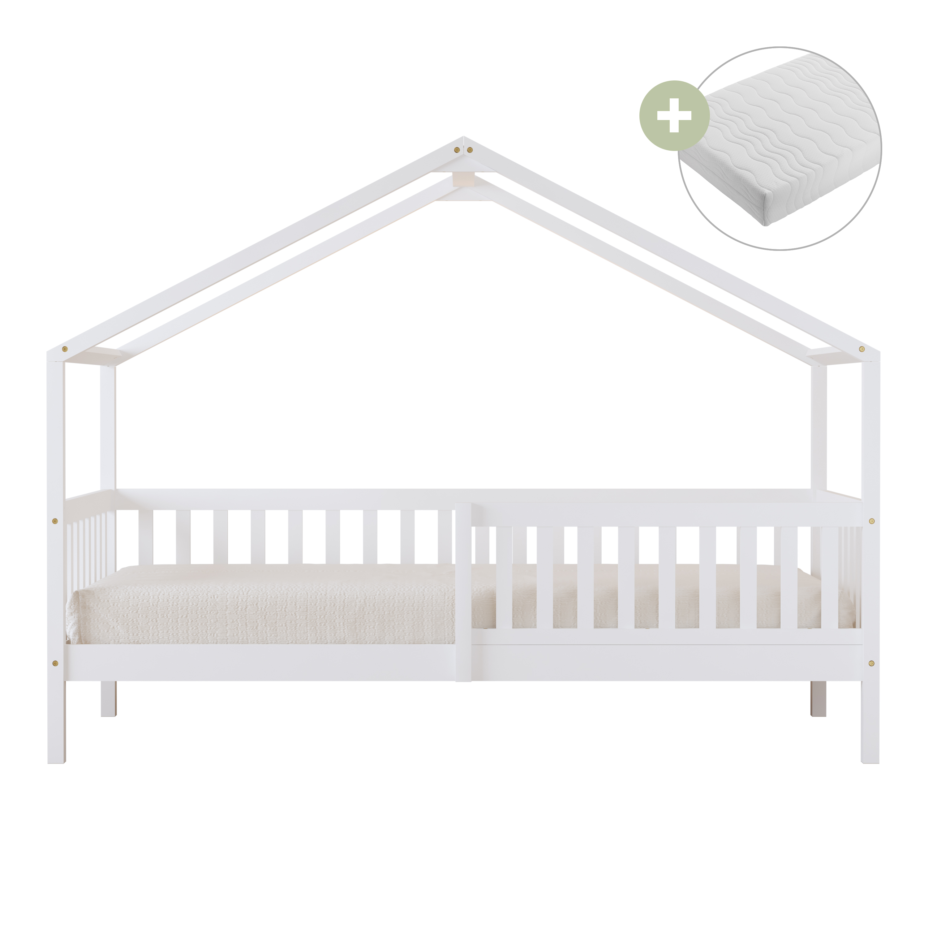 Sunny Kae House Bed with Guardrail White – With Mattress