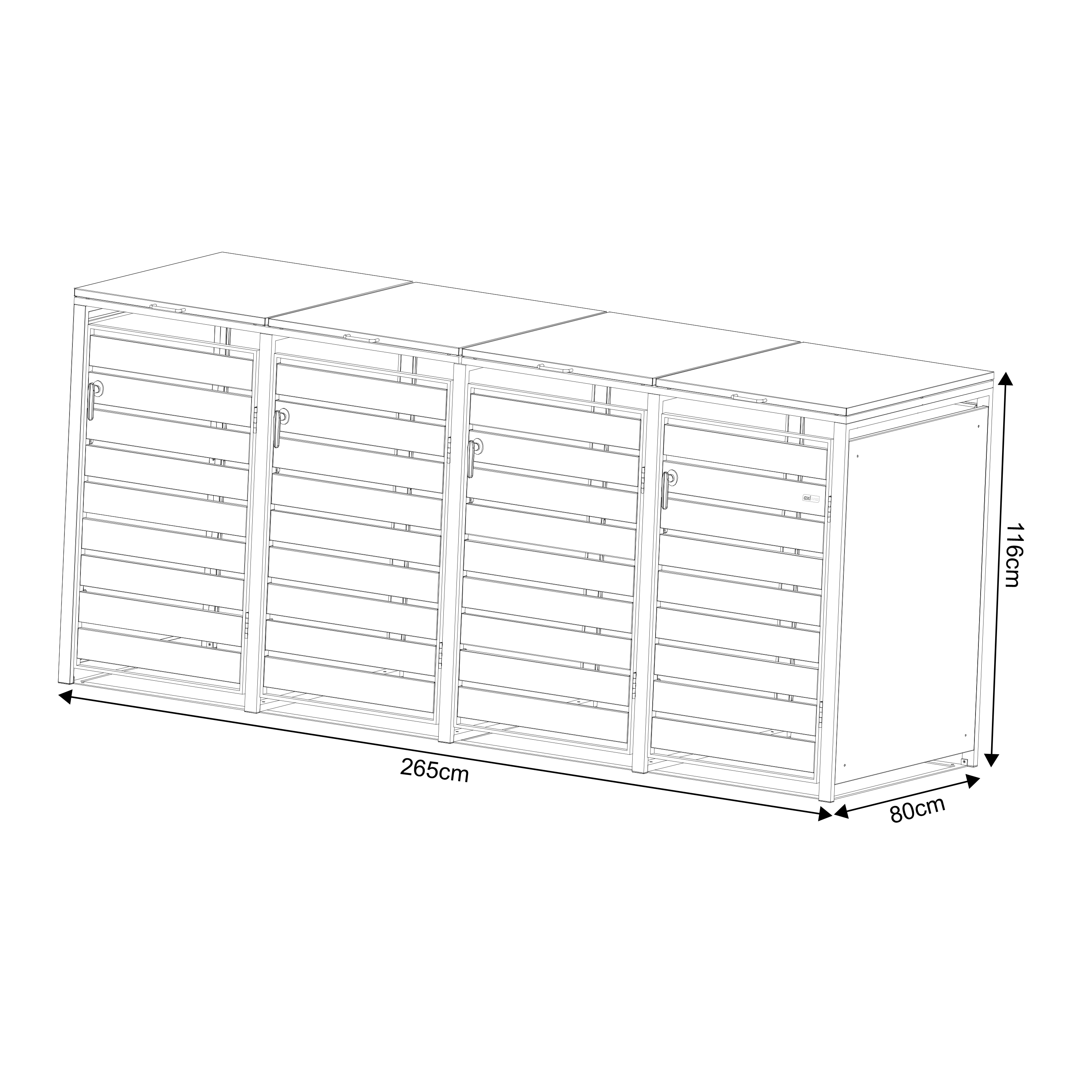 AXI Lucas Metal Garbage Bin Shed Anthracite/Wood look - 4 Garbage Bins