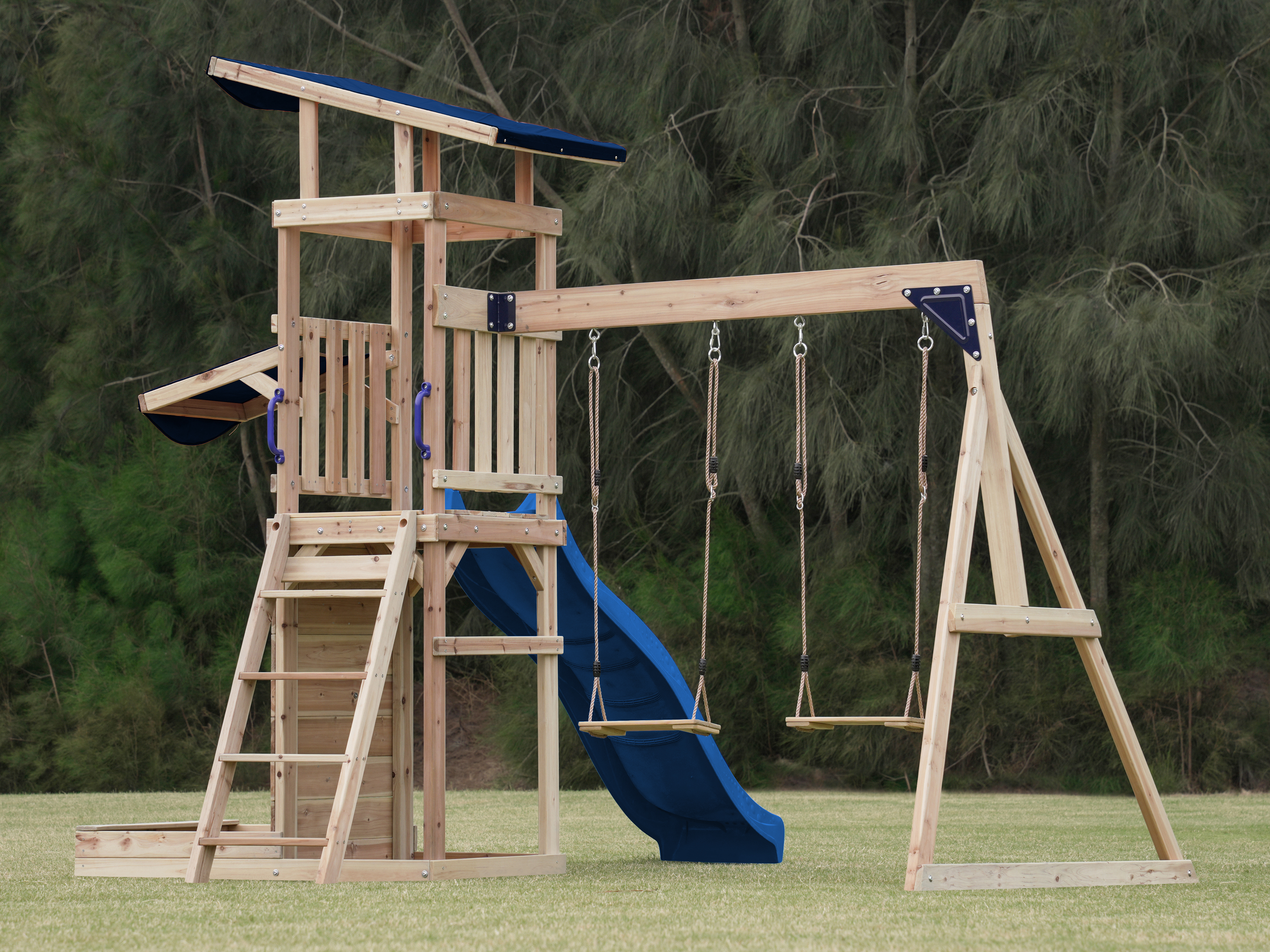 AXI Malik Climbing Frame with Double Swing Set - Blue Slide