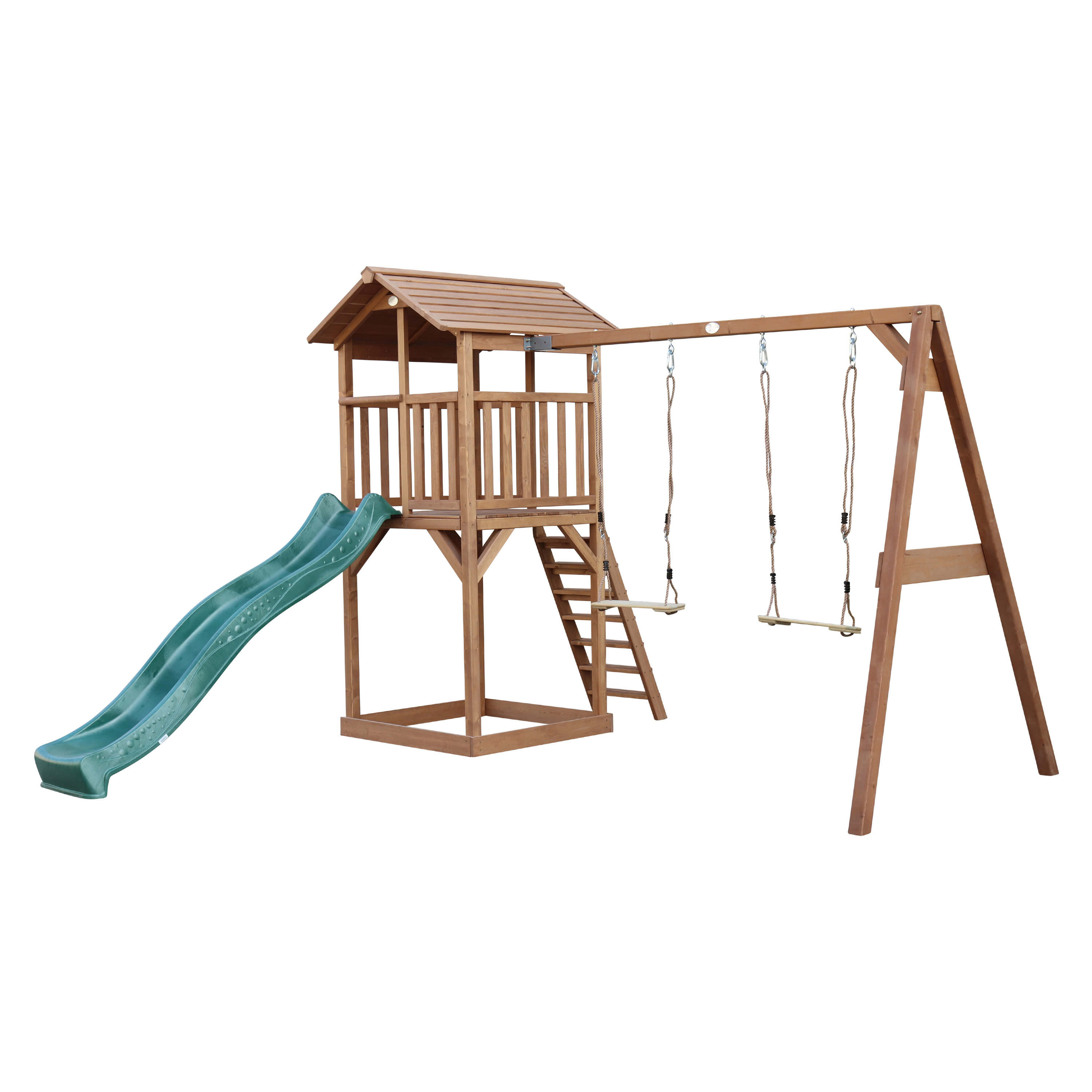 AXI Beach Tower with Double Swing Set Brown - Green Slide