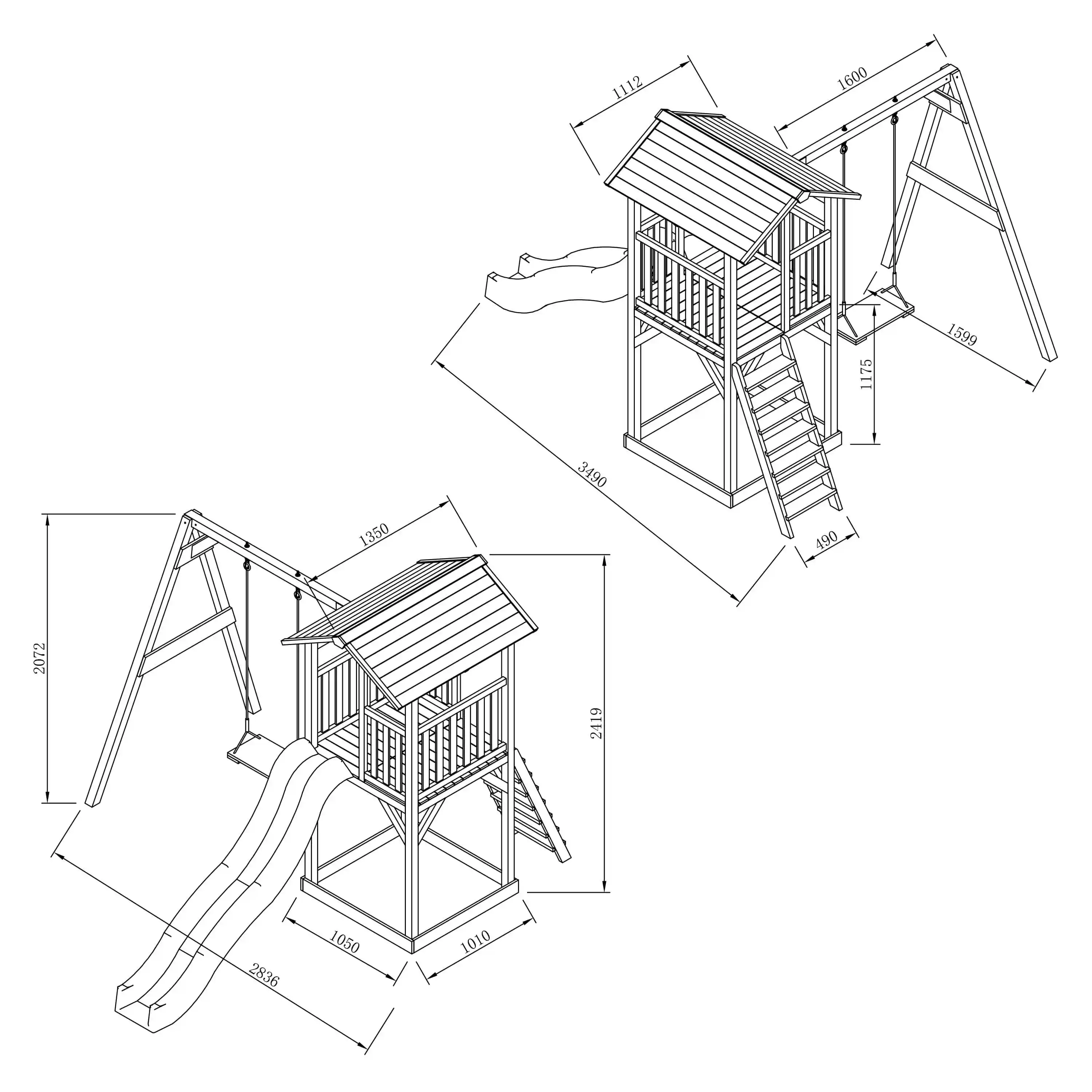 AXI Beach Tower Speeltoren met Enkele Schommel Grijs/wit - Limoen groene glijbaan