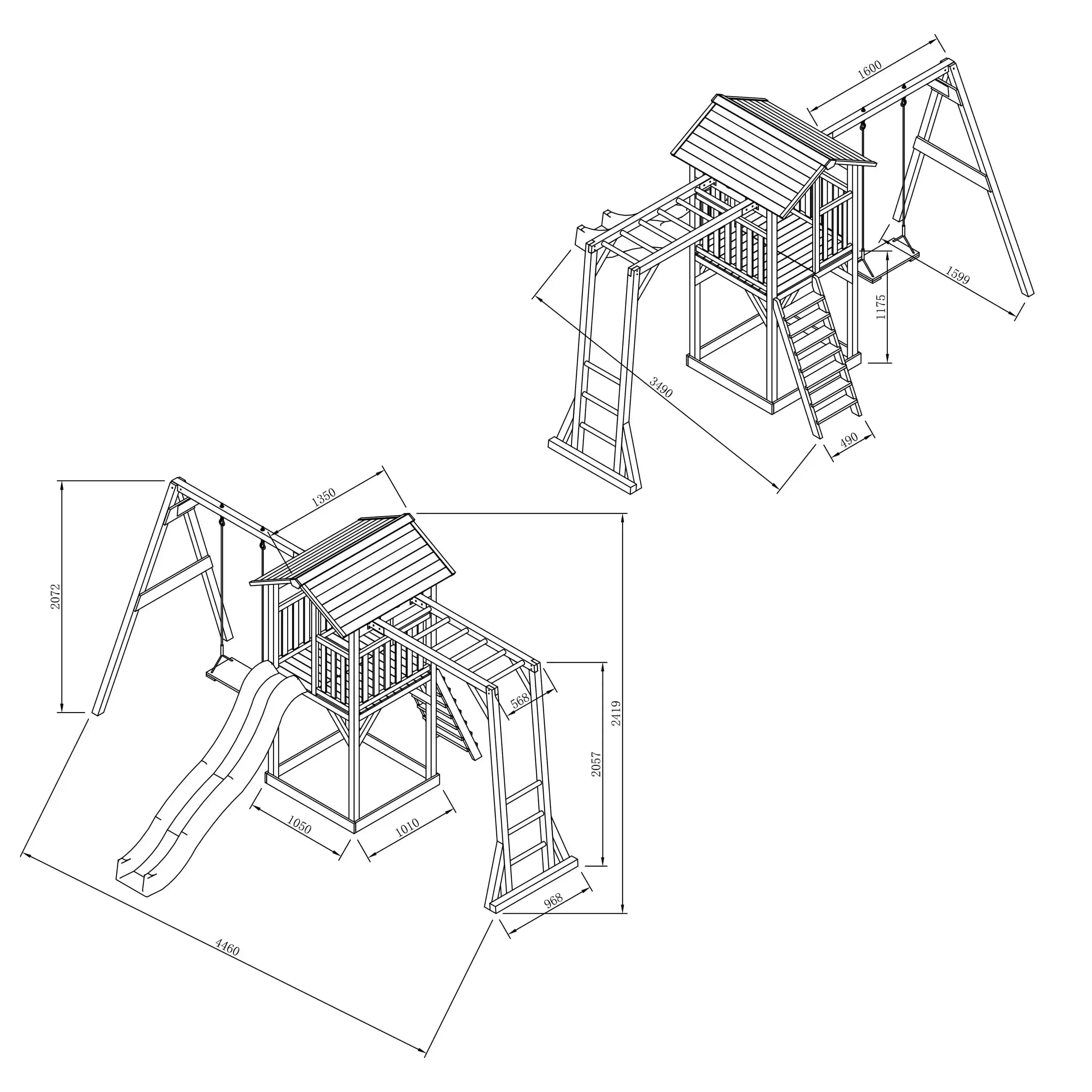 AXI Beach Tower Speeltoren met Klimrek en Enkele Schommel Grijs/wit - Paarse glijbaan