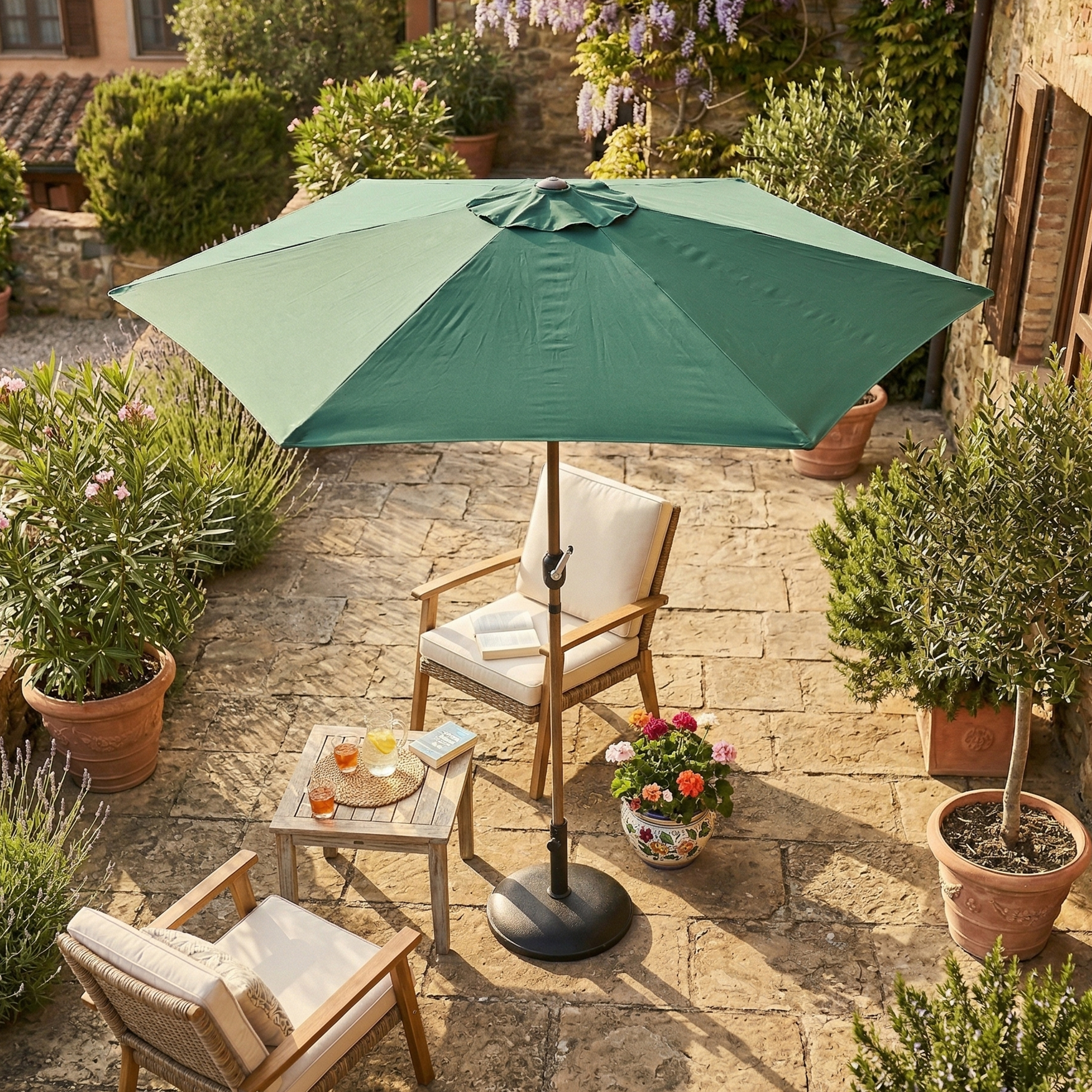 AXI Noor Centre Pole Parasol Ø 300cm Oak-look/Green