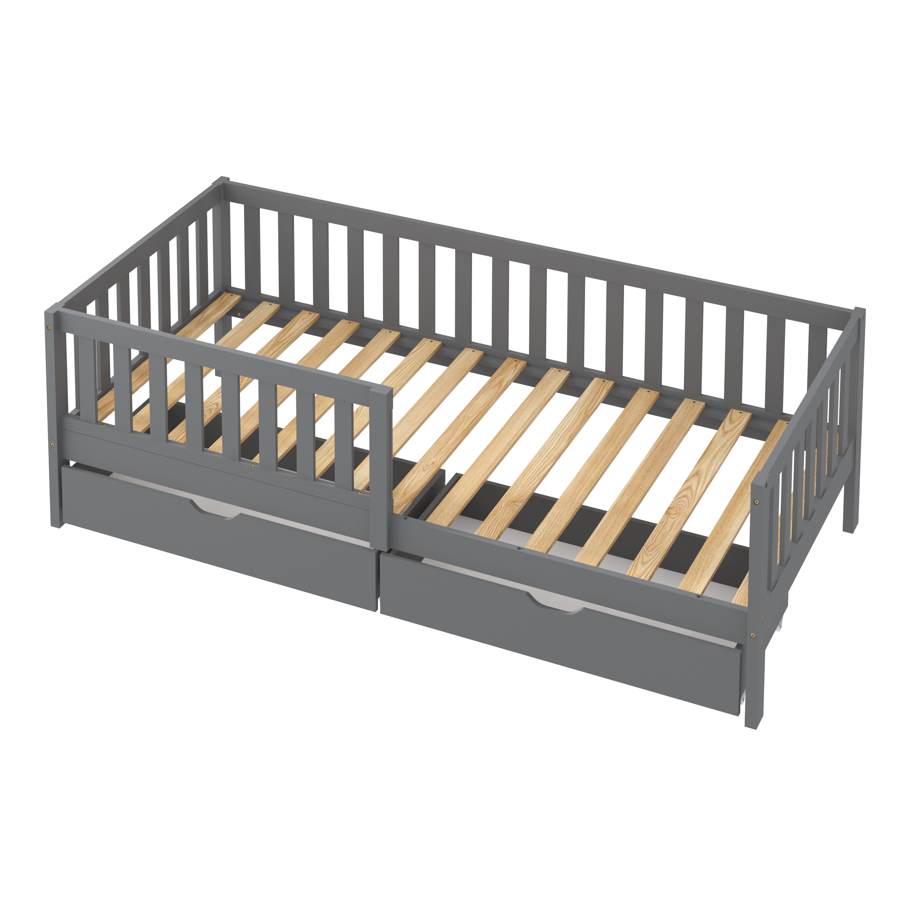 Sunny Isa Kids Bed with 2 Storage Drawers and Guardrail Grey – With Mattress